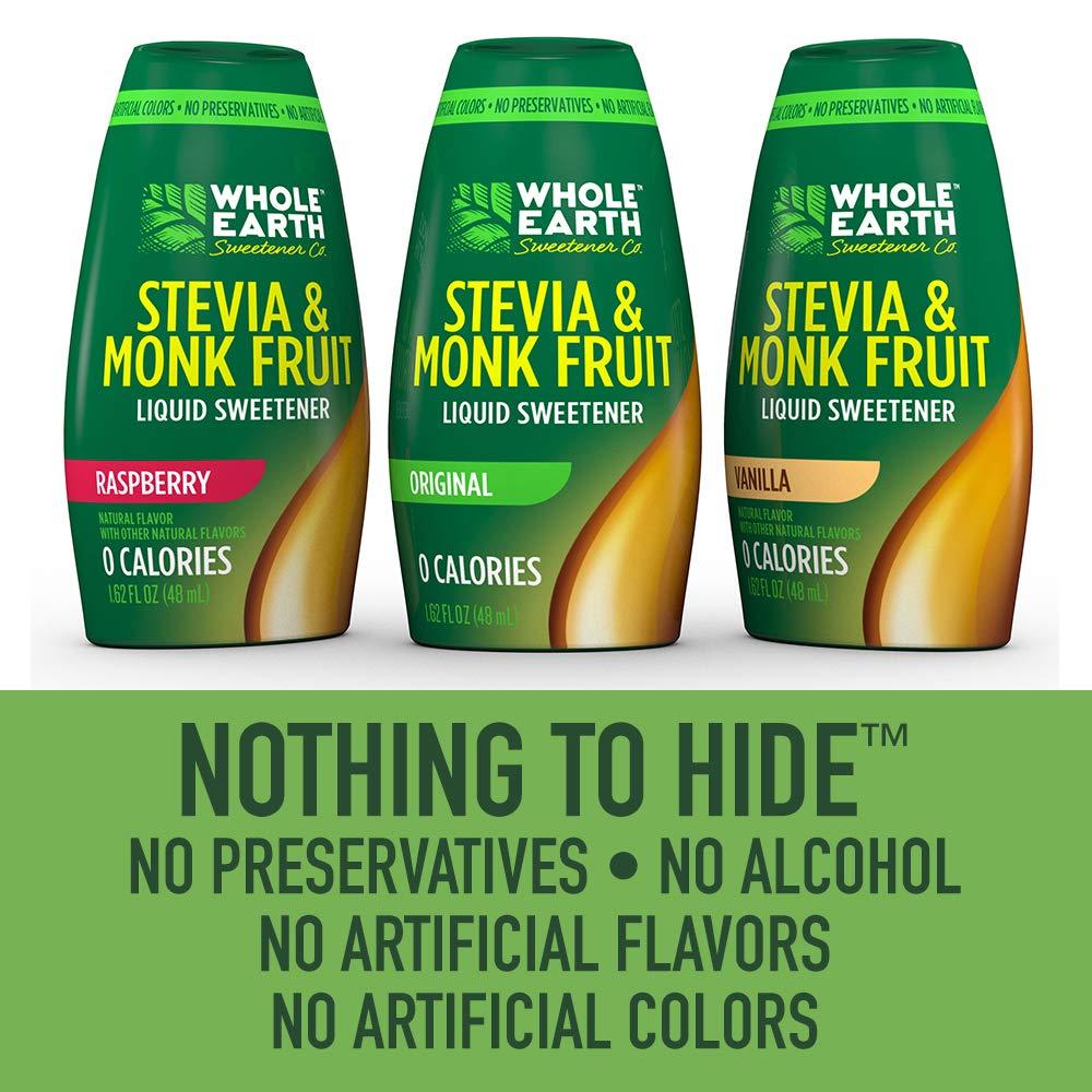 Whole Earth Whole Earth Stevia & Monk Fruit Liquid Sweetener, Original, Erythritol Free, Squeeze Bottle, 1.62 Ounce (Pack of 6)
