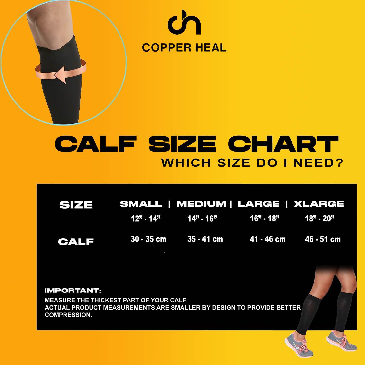 COPPER HEAL COPPER HEAL CALF Copper Compression SLEEVES (1 PAIR) For Exercise Sport Recovery - Calf Muscle Strains Shin Splints Leg