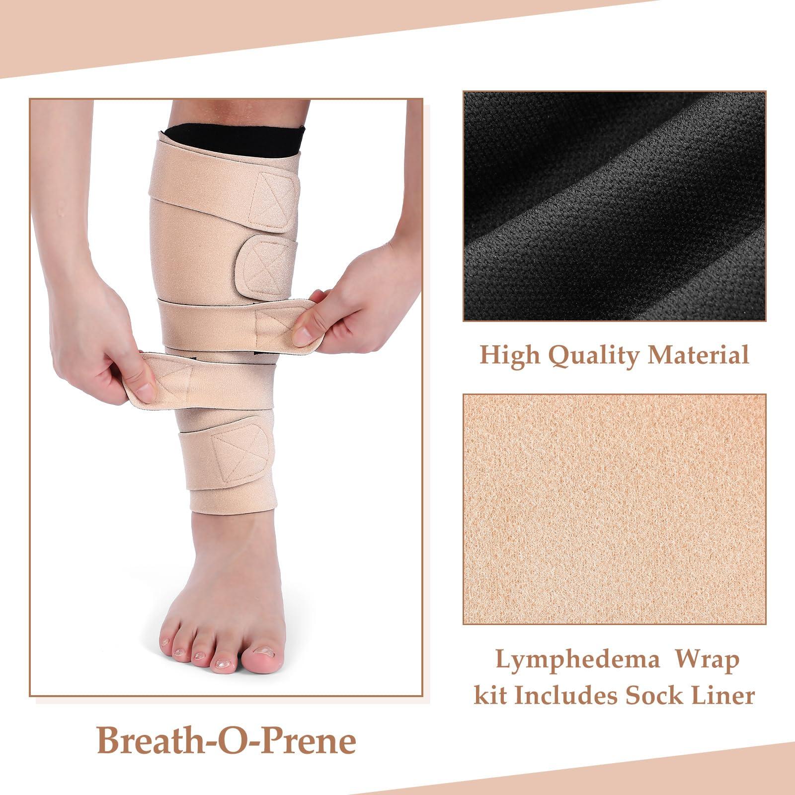 Croknit Croknit 3 Pairs Lymphedema Compression Leg Wraps Adjustable Lower Leg Cover up Medical Shin Splint Wrap for Heaviness Fatigue(Black-complexion Leg Wrap)