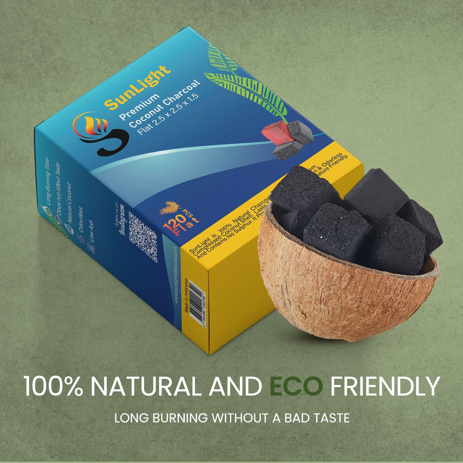 Sunlight Charcoal Sunlight Premium Coconut Charcoal Flats- 120 Half Cubes (1.25MM)- Long Lasting Natural Coco Charcoal - Zero ASH - Low Odor - 1.25MM Flats- Long Lasting - Full Burn