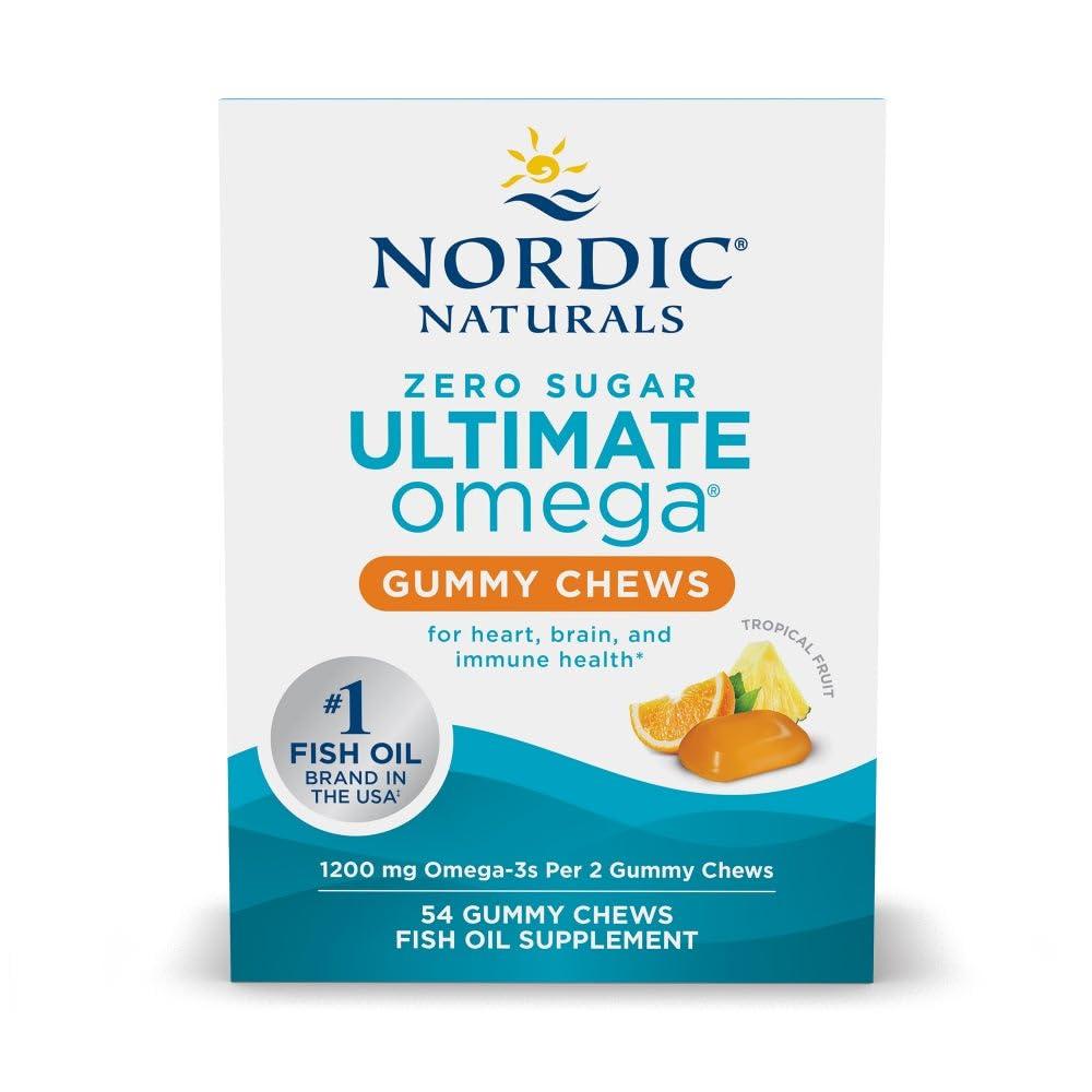 Nordic Naturals Nordic Naturals Zero Sugar Ultimate Omega Gummy Chews, Tropical Fruit, 54 Gummies, Supports Heart, Brain, and Immune Health, Non-GMO, Vegetarian, 27 Servings