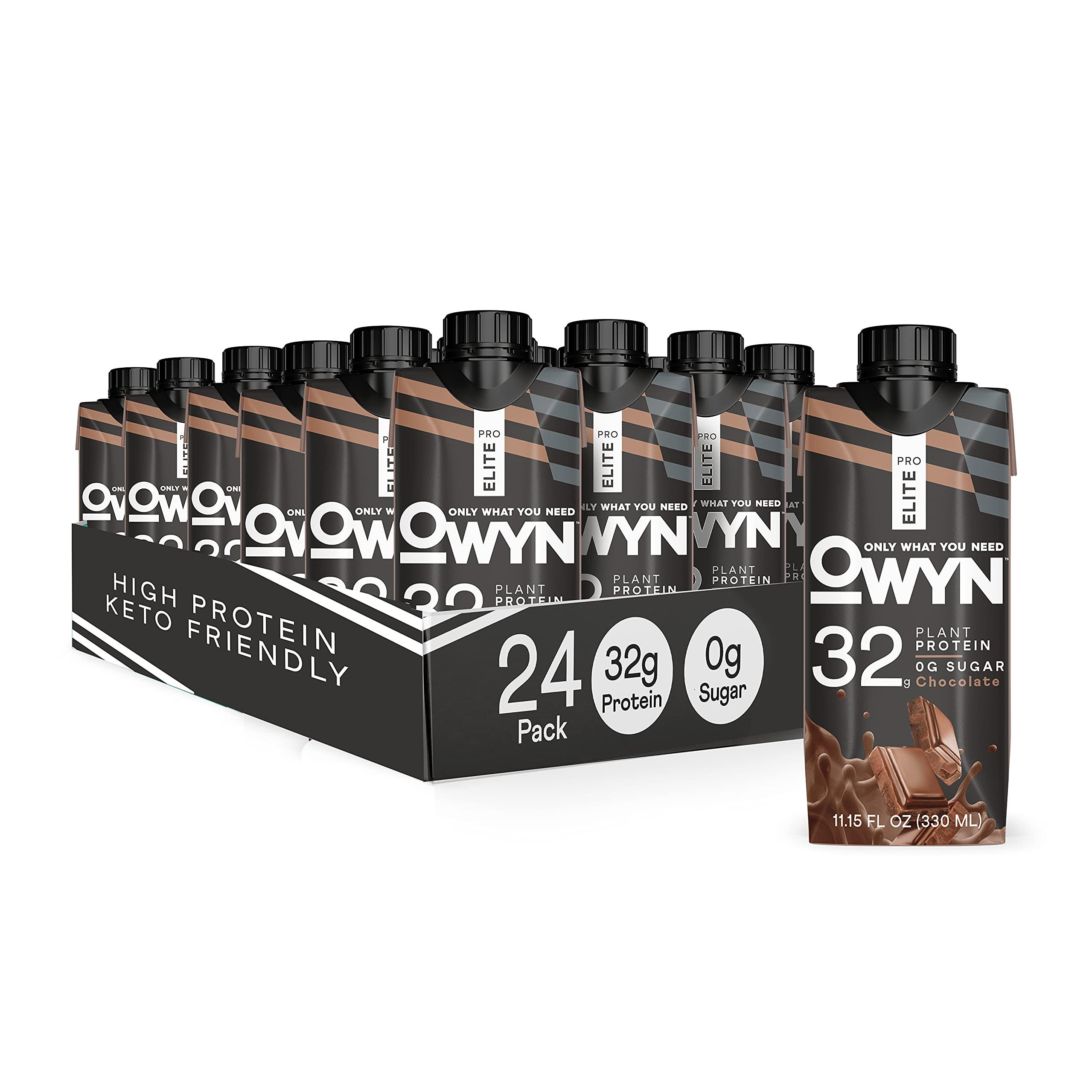 OWYN Only What You Need OWYN Pro Elite Vegan High Protein Shake, Chocolate, 32g Plant-Based Protein, 9 Amino Acids, Omega-3, Prebiotics, Superfoods Greens for Workout and Recovery, 0g Net Carbs, Zero Sugar, Keto (24 Pack)