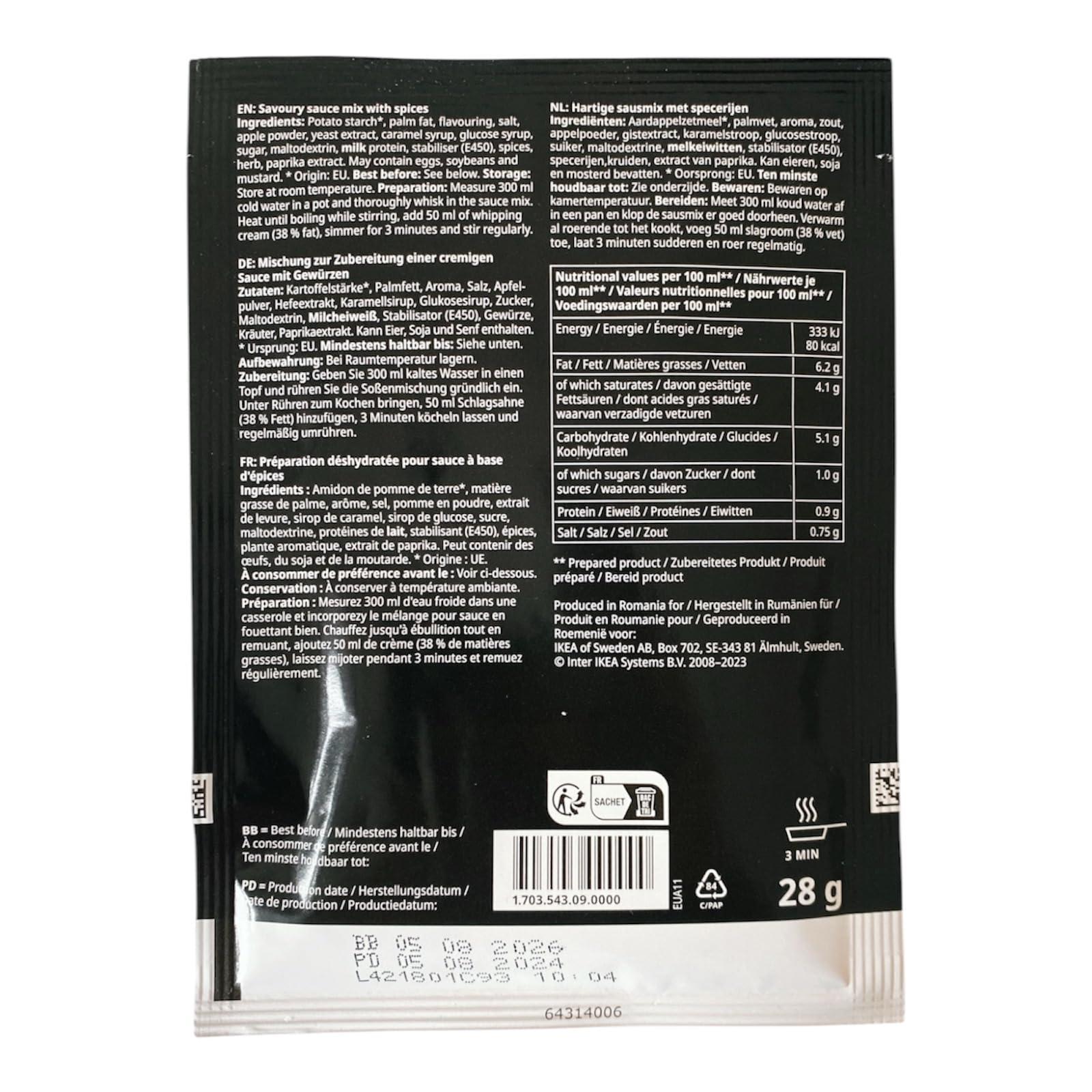 IKEA IKEA 703.543.09 ALLEMANSRTTEN 1.0 Oz. Mix for Swedish Meatball Cream Sauce; Mix with Spices Like Green Peppercorn, Herbs Like Thyme, or Your Favorite Mustard; Make Your Sauce More Exciting