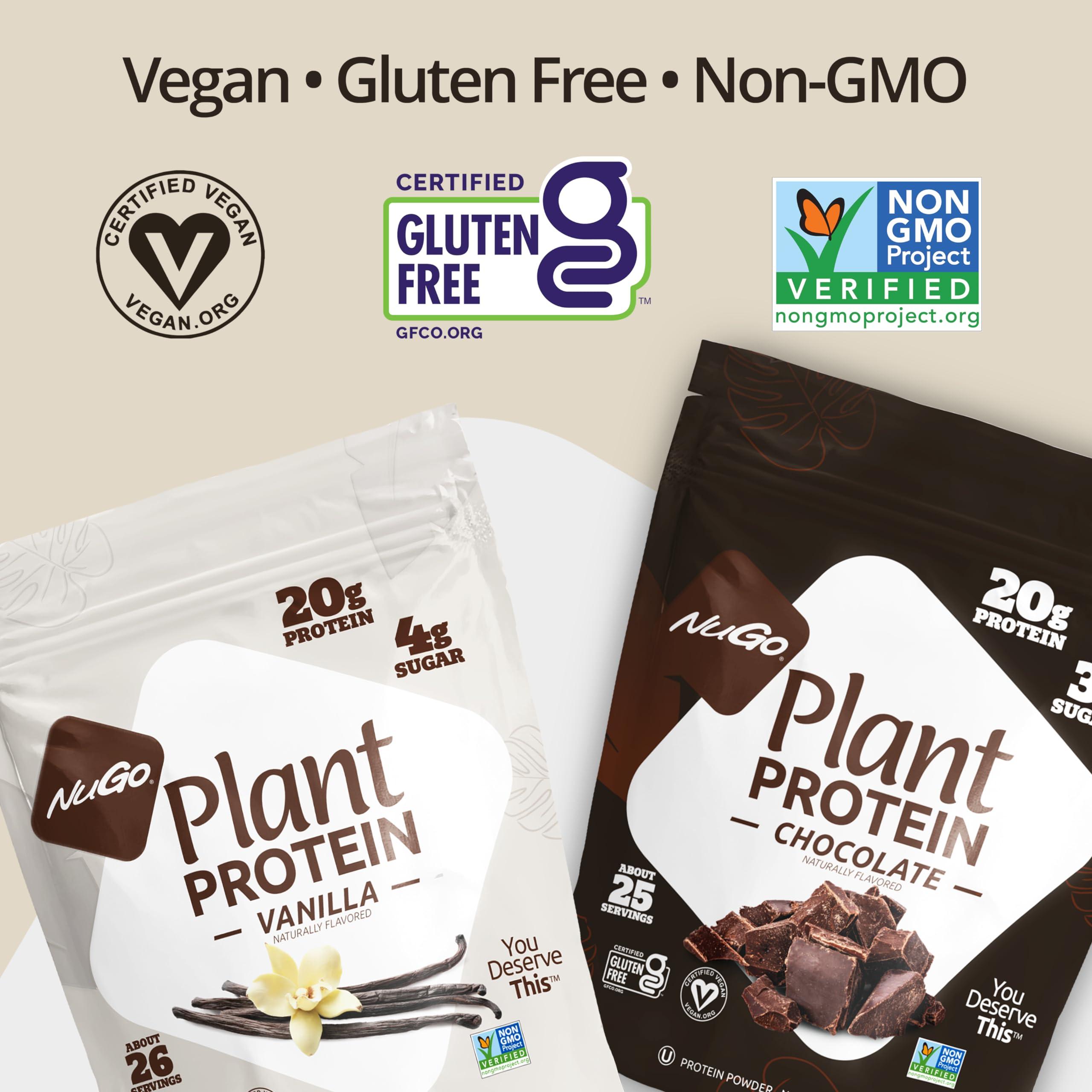 NuGo NuGo Protein Bar, Vanilla Yogurt, 11g Protein, Gluten Free, 15 bars and NuGo Plant Protein Powder, Vanilla, 20g Vegan Protein, Low Sugar, 26 servings