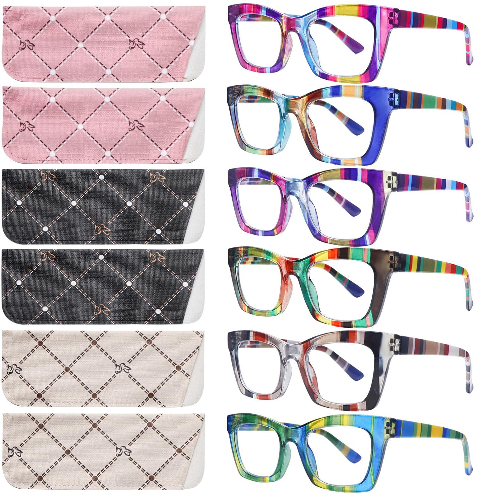 SIGVAN SIGVAN 6 Pack Oprah Style Reading Glasses Blue Light Blocking Square Computer Spring Hinge Readers for Women (6 Mix-1, 1.5, multiplier_x)