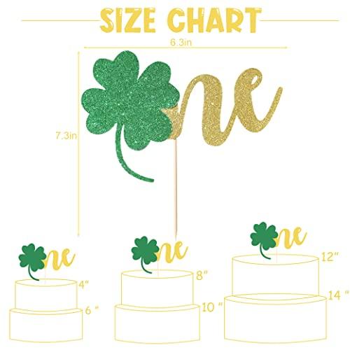 BOOMPA St Patrick’s Day Birthday Cake Topper - Lucky St Paddy’s Day Four Leaf Clover - Irish Themed Cake Decorations - Lucky 1st Happy Birthday For Gold Cake Flag - Best Photo Booth Props (ONE)