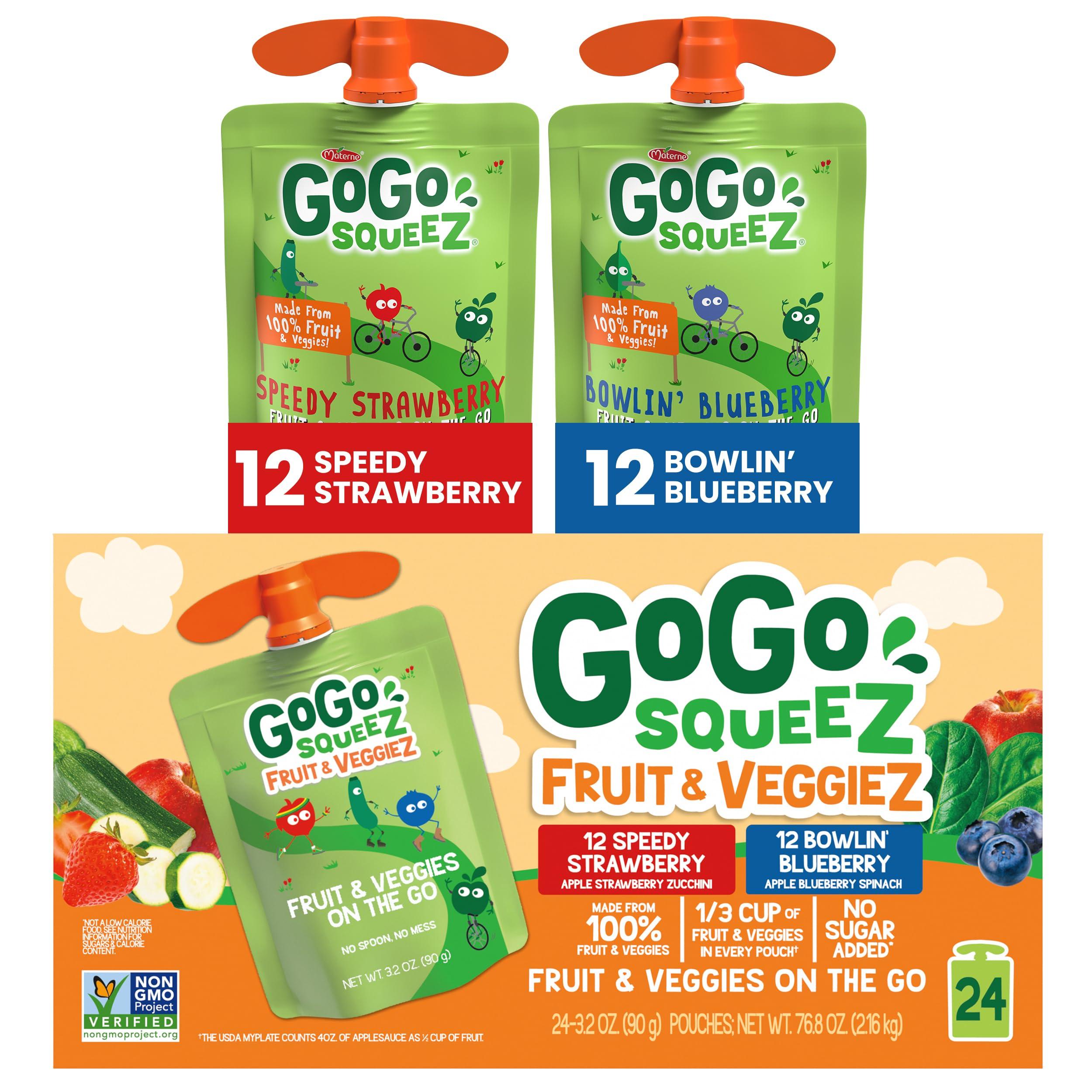 GoGo SqueeZ GoGo SqueeZ Fruit & VeggieZ Speedy Strawberry & Bowlin\' Blueberry Applesauce Pouches (3.2 oz., 24 ct.) With TheOrangeGoat StoreFront Card