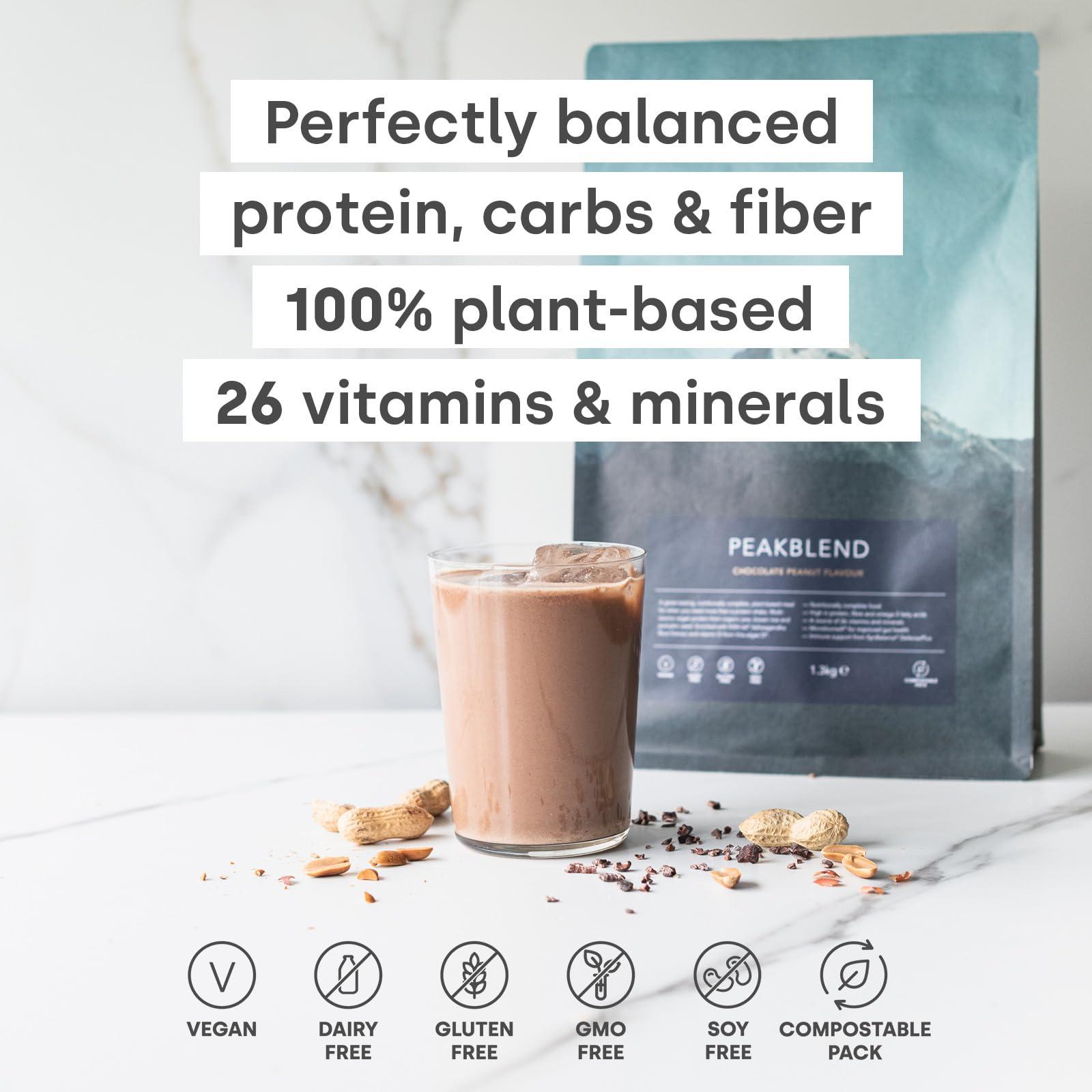 Form Form Peakblend - Vegan Meal Replacement Shake | High protein & fibre | 26 vitamins & minerals | meal replacement powder with no artificial sweeteners |13 servings - 1.3kg (Chocolate Peanut)