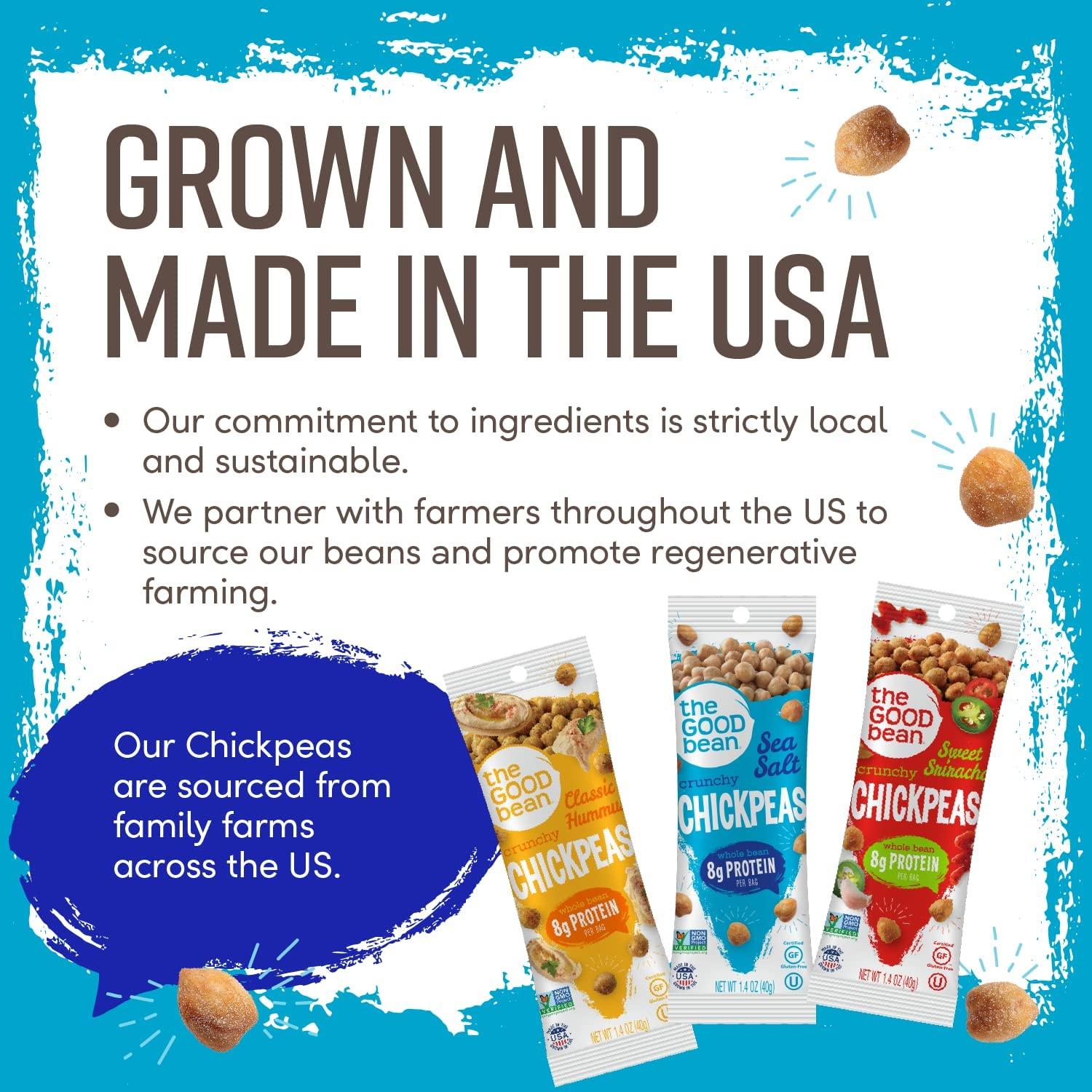 The Good Bean The Good Bean Crunchy Chickpeas - Sea Salt - (10 Pack) 1.4 oz Packet - Roasted Chickpea Beans - Vegan Snack with Good Source of Plant Protein and Fiber