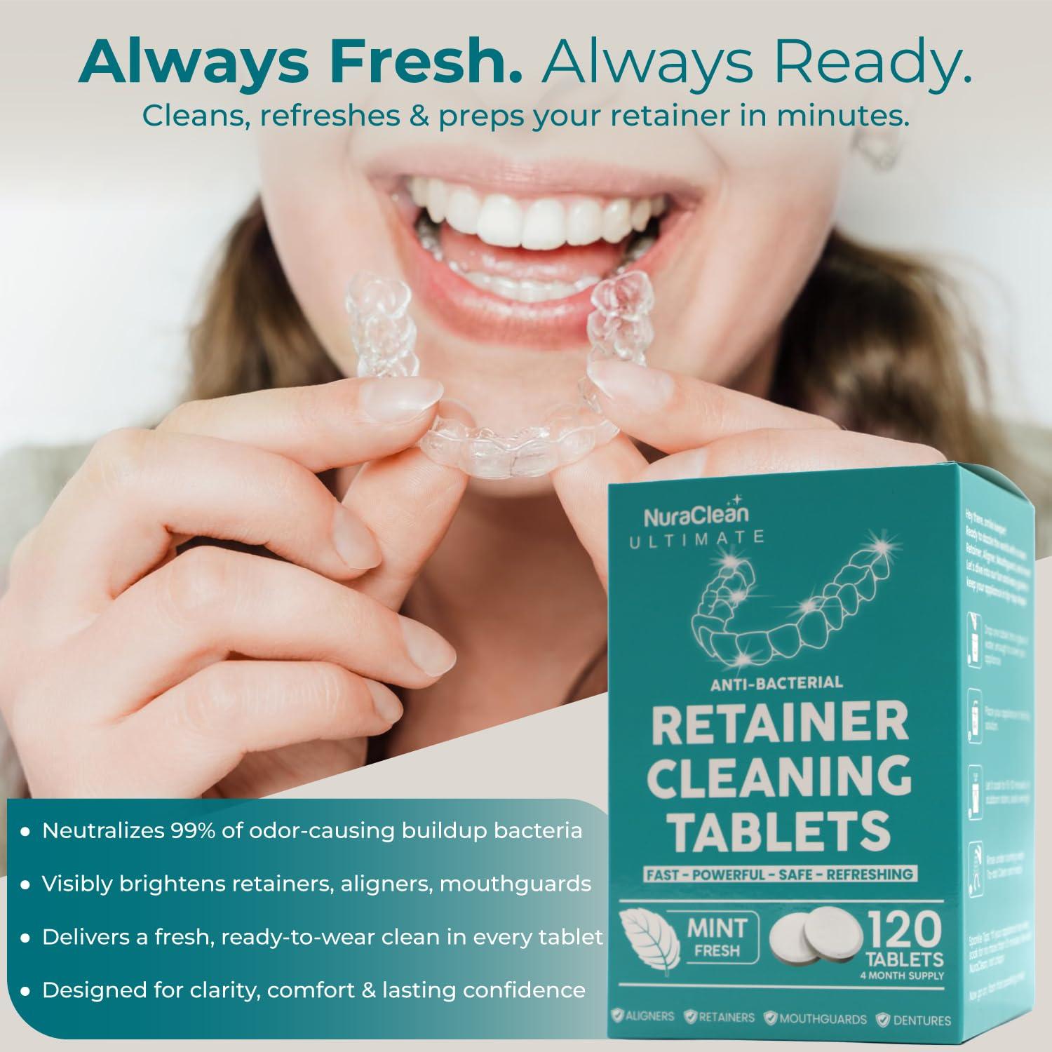 NuraClean NuraClean Ultimate Retainer Cleaner Tablets-Dental Pod, Braces Cleaner, Mouthguard Cleaning & Denture Cleaning Tablets- 120 Tablets