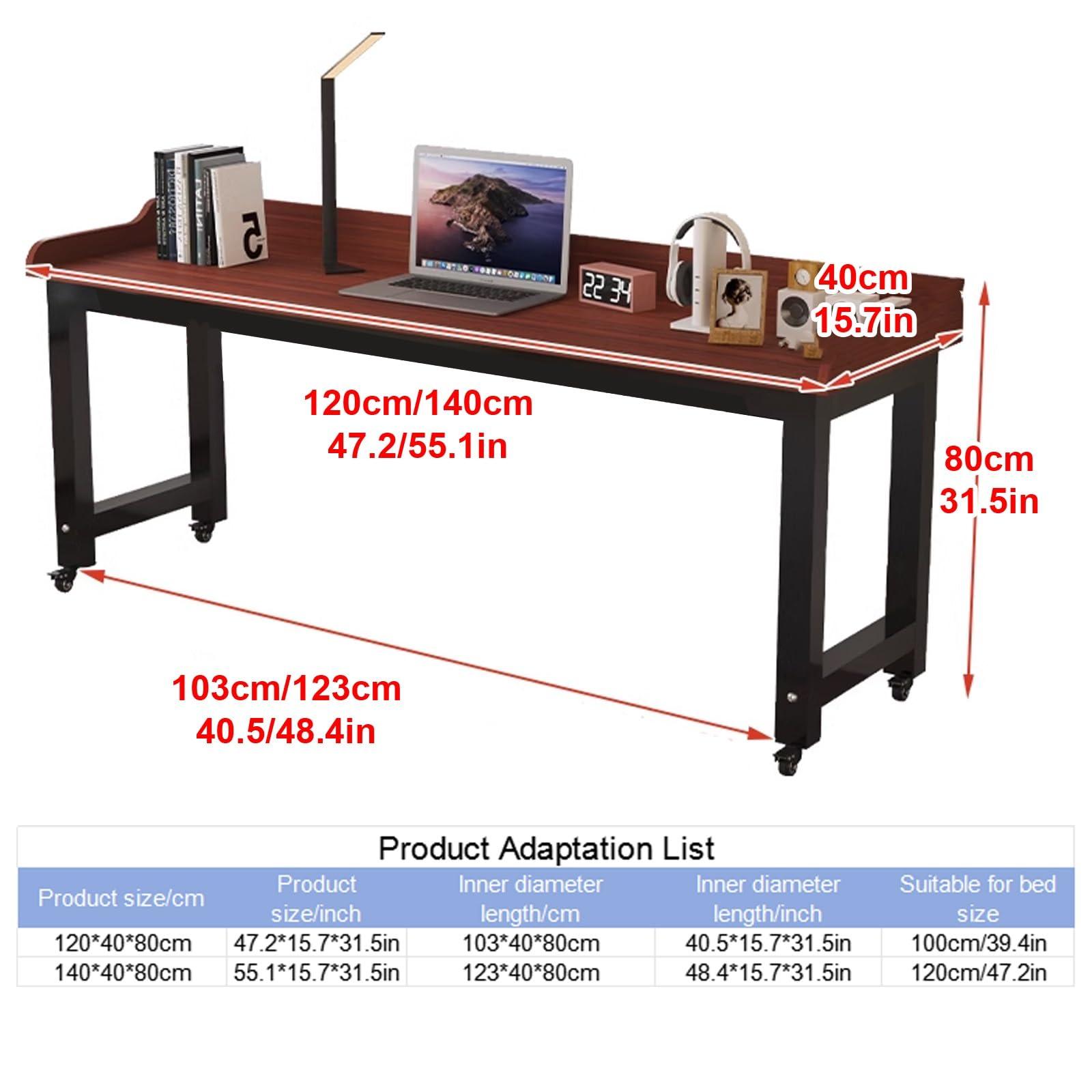LJFDXD Overbed Table with Wheels, Queen Size Mobile Bed Desk, Standing Workstation Laptop Cart, Dining Bar Table or Rolling Over Bed Table, with Heavy Duty Metal Leg (Color : Black Frame-D, Size : 140x40x8