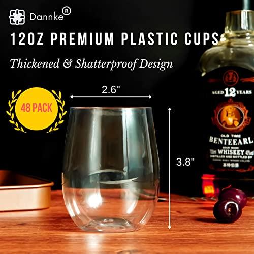 Dannke Dannke 48 Stemless Wine Glass Plastic,12oz Clear Plastic Wine Glasses For Parties Disposable Party Cups, Disposable Wine Glasses, Plastic Wine Cups,Wine Glasses Plastic Disposable Plastic Wine Tumbler