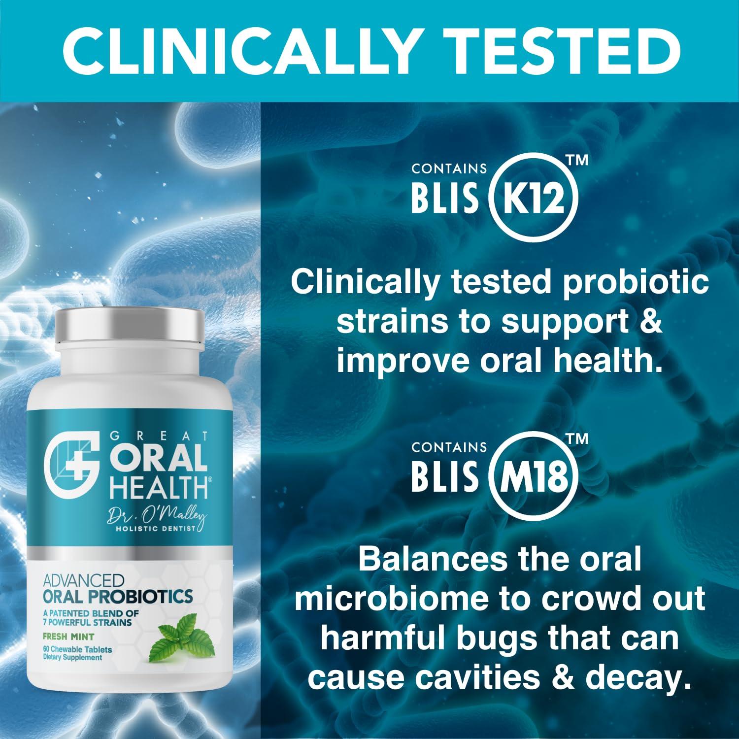 Great Oral Health Advanced Bad Breath Treatment Duo The Oral Probiotics Tablet & OraRestore Natural Mouth & Tooth Concentrated Oil Dentist Formulated Mint Flavor