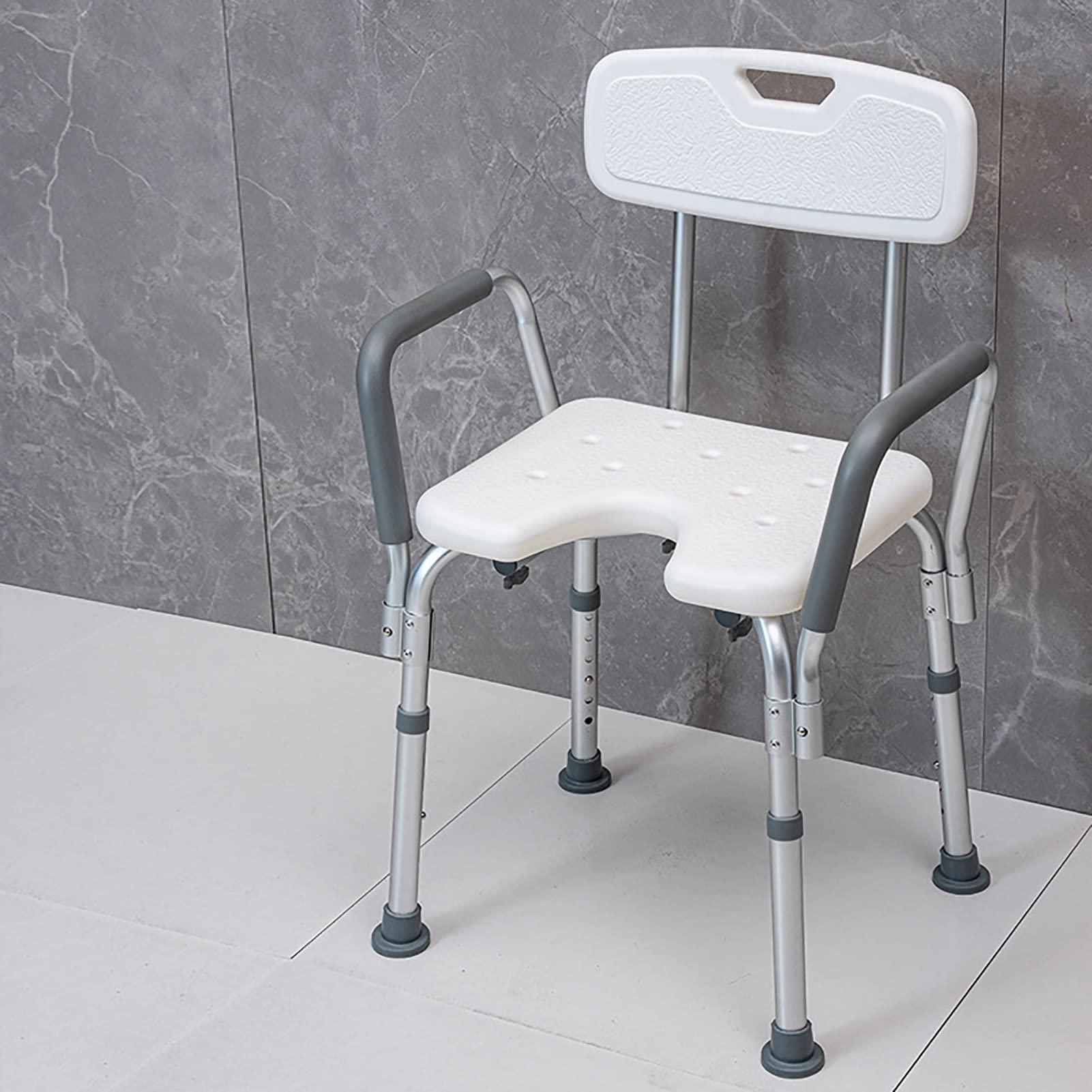 PTHTBL Heavy Duty Shower Chair with Back and Arms 300lb, Bathtub Chair with Handles - Shower Cut Out Seat for Handicap, Disabled, Seniors & Elderly,White