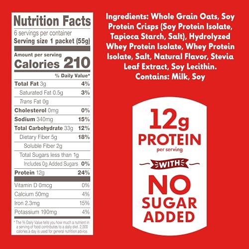 Truvia Truvia Sweet Mornings Original Instant Rolled Oat Oatmeal Packets, 12 G Protein, No Sugar Added (6 packets)