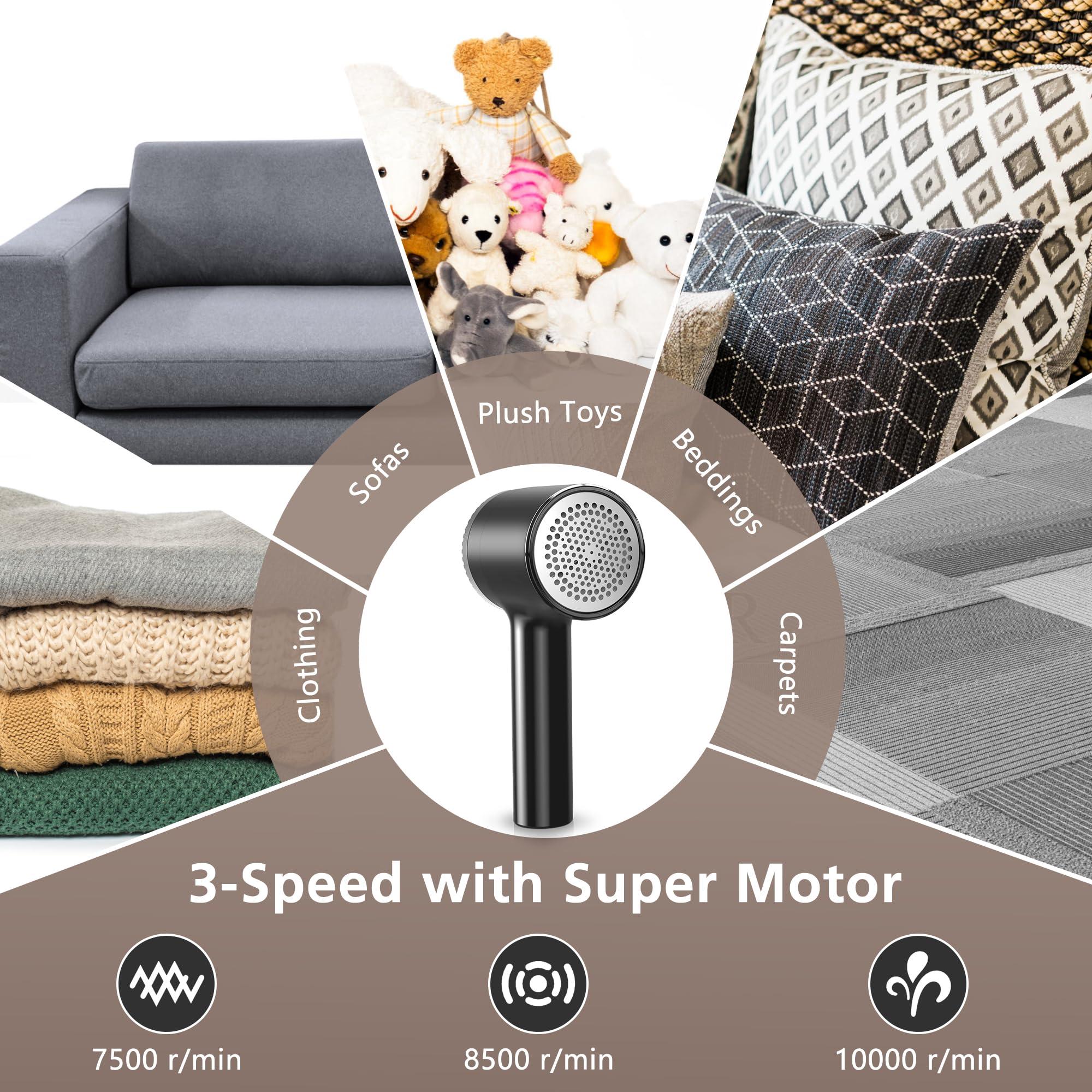Gustermmy 1200mAh Electric Lint Remover Portable Rechargeable Fabric Shaver for Clothes Furniture Couch Sweater Defuzzer Pet Hair Remover,6-Leaf Blades,3-Speed,Large Dust Container,Fuzzs Bobbles Pilling Trimmer