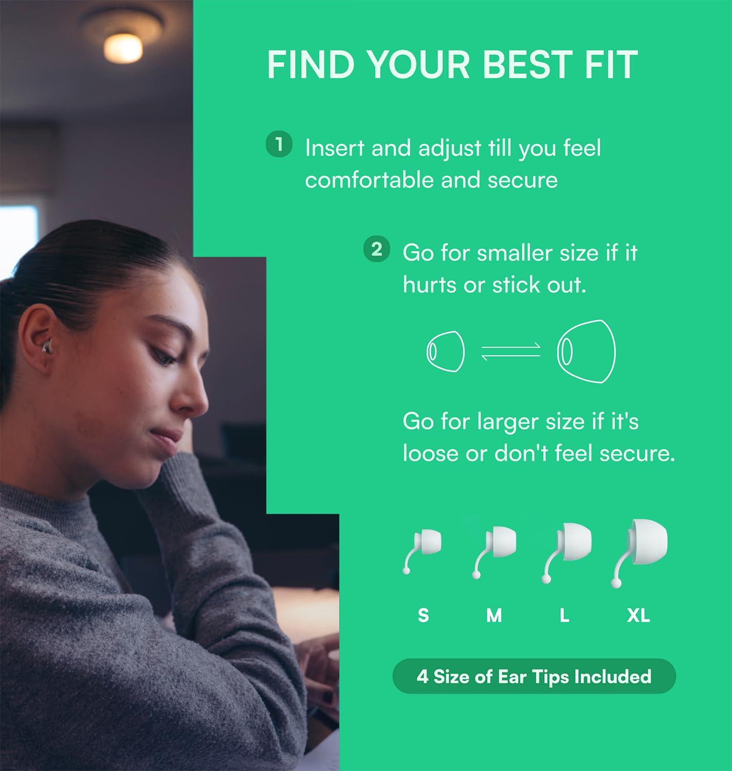 BET SLUMBUR Sleep Ear Plugs Noise Reduction - 28 dB Ear Plugs for Sleeping Noise Cancelling (NRR 16), Enjoy, 4 Size Soft Ear tips S/M/L/XL, 15s Ear Pressure Balance, Airplane Travel, Peyto Green