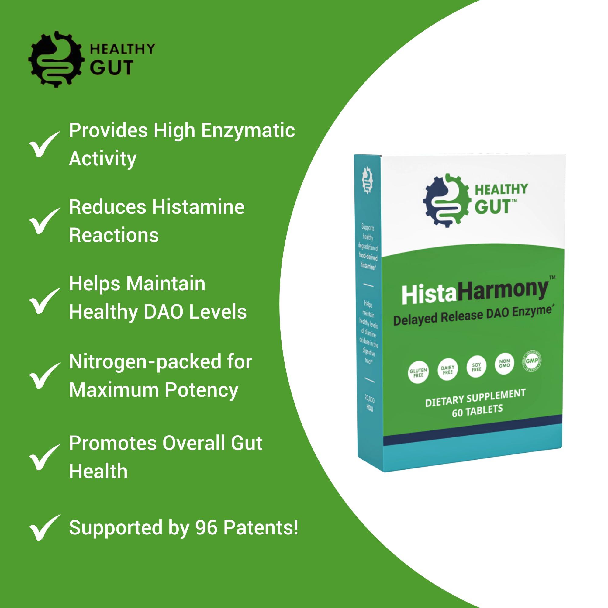 Healthy Gut, LLC Healthy Gut HistaHarmony | Delayed Release DAO Diamine Oxidase Histamine Support Enzyme | 30,000 HDU | 60 Servings
