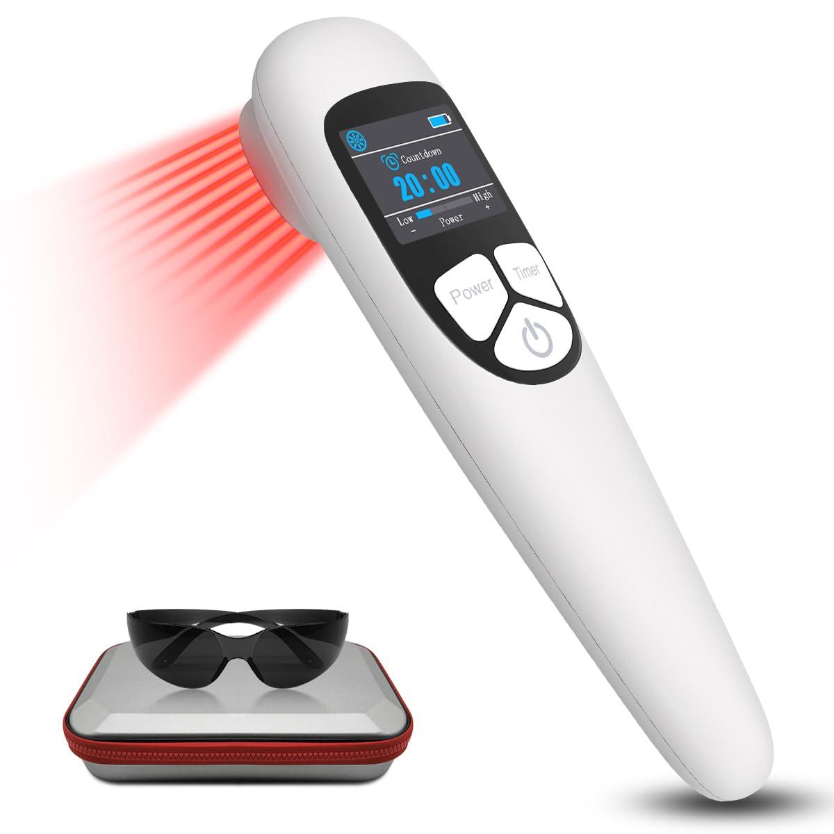 YOUICHIC Handheld Cold Laser Therapy Device with LED Display, Low Level Red Light Therapy for Dog Human Pain Relief Joint and Muscle, Body Back Shoulder Knee Pain, 4 Power & 4 Timer