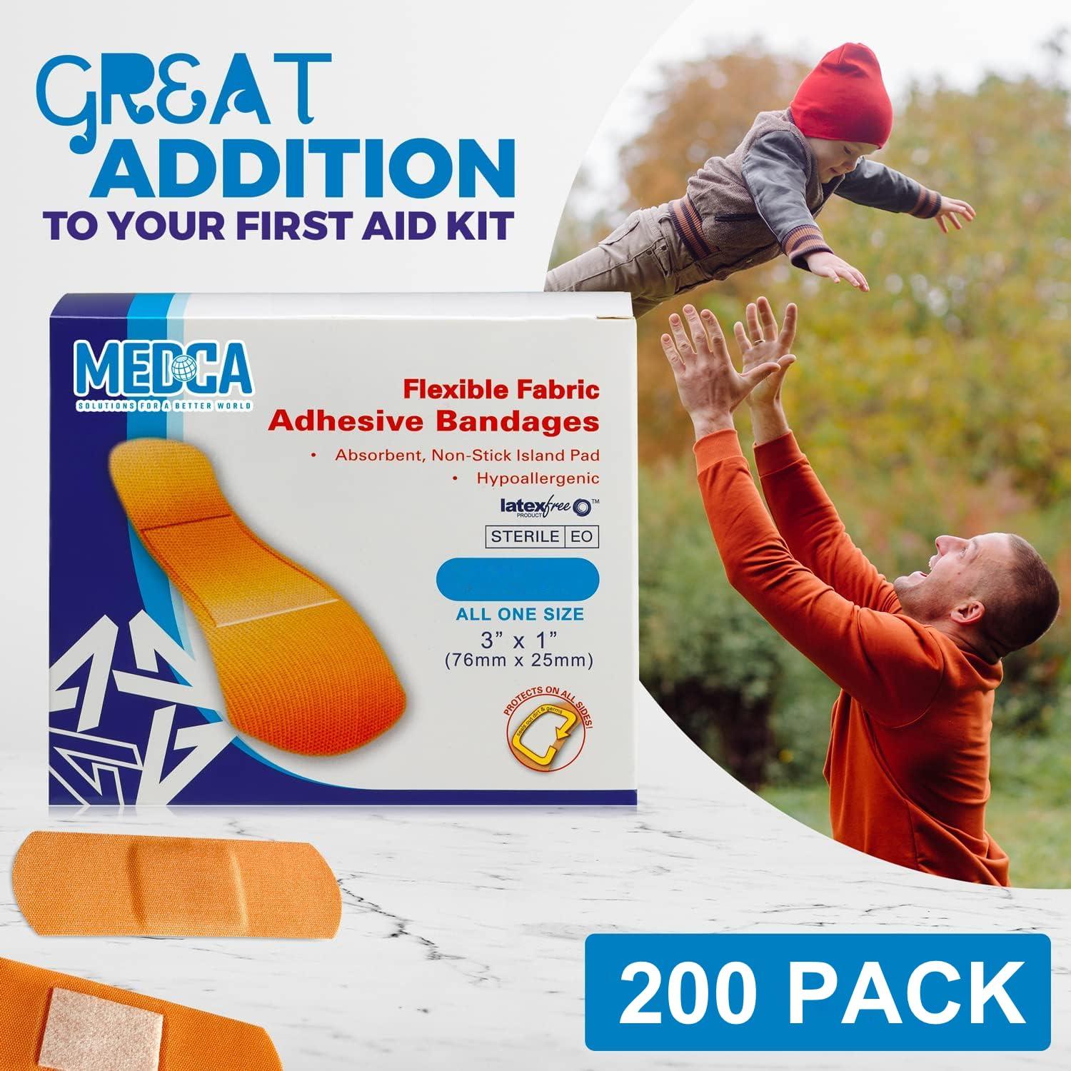 MEDca Flexible Fabric Bandages - Flex Fabric Adhesive Bandages Finger-Tip Bandages Knuckles andThumb Bandages for Finger Careand to Protect Wounds from Infection - (200 Count)