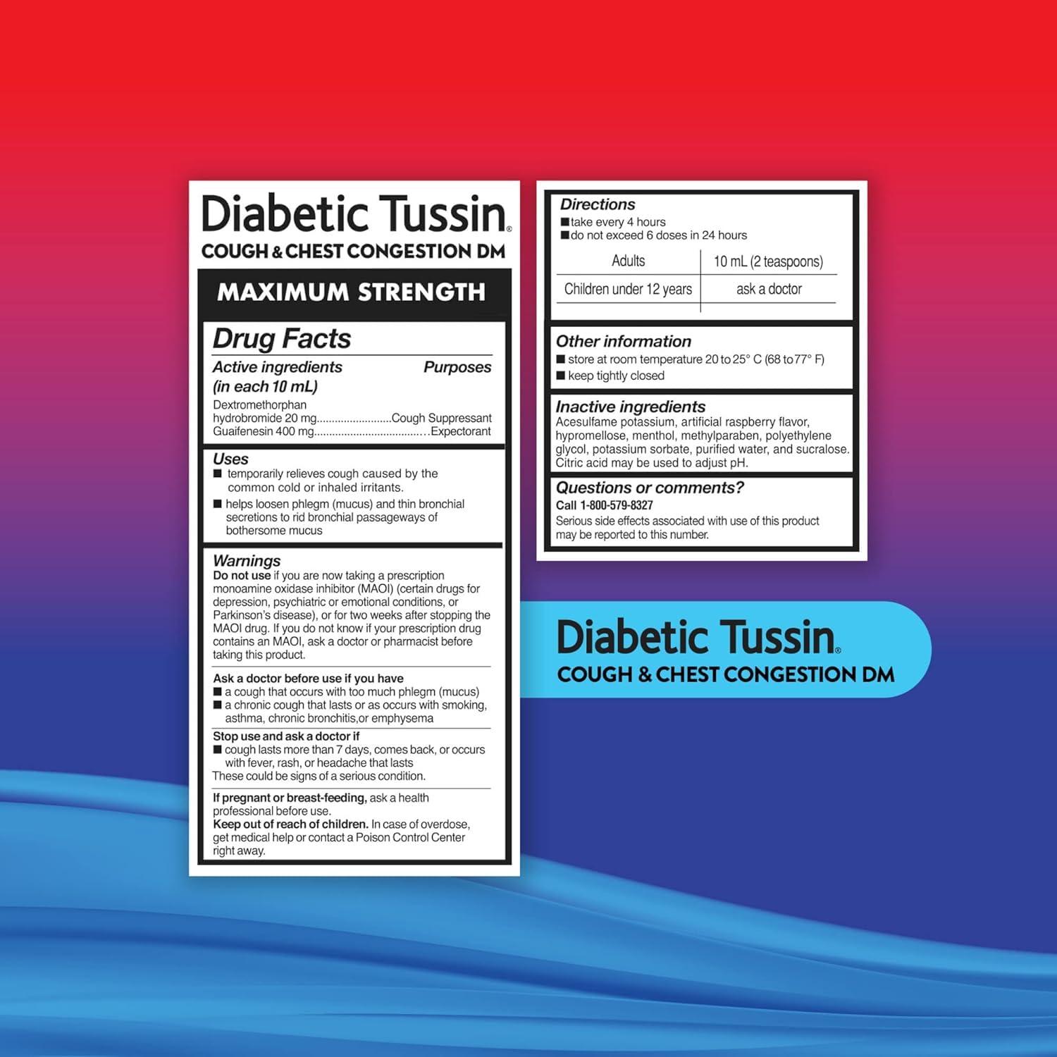 Diabetic Tussin Diabetic Tussin Cough Suppressant Liquid Maximum Strength, 4 Fl Oz. (Pack of 6)