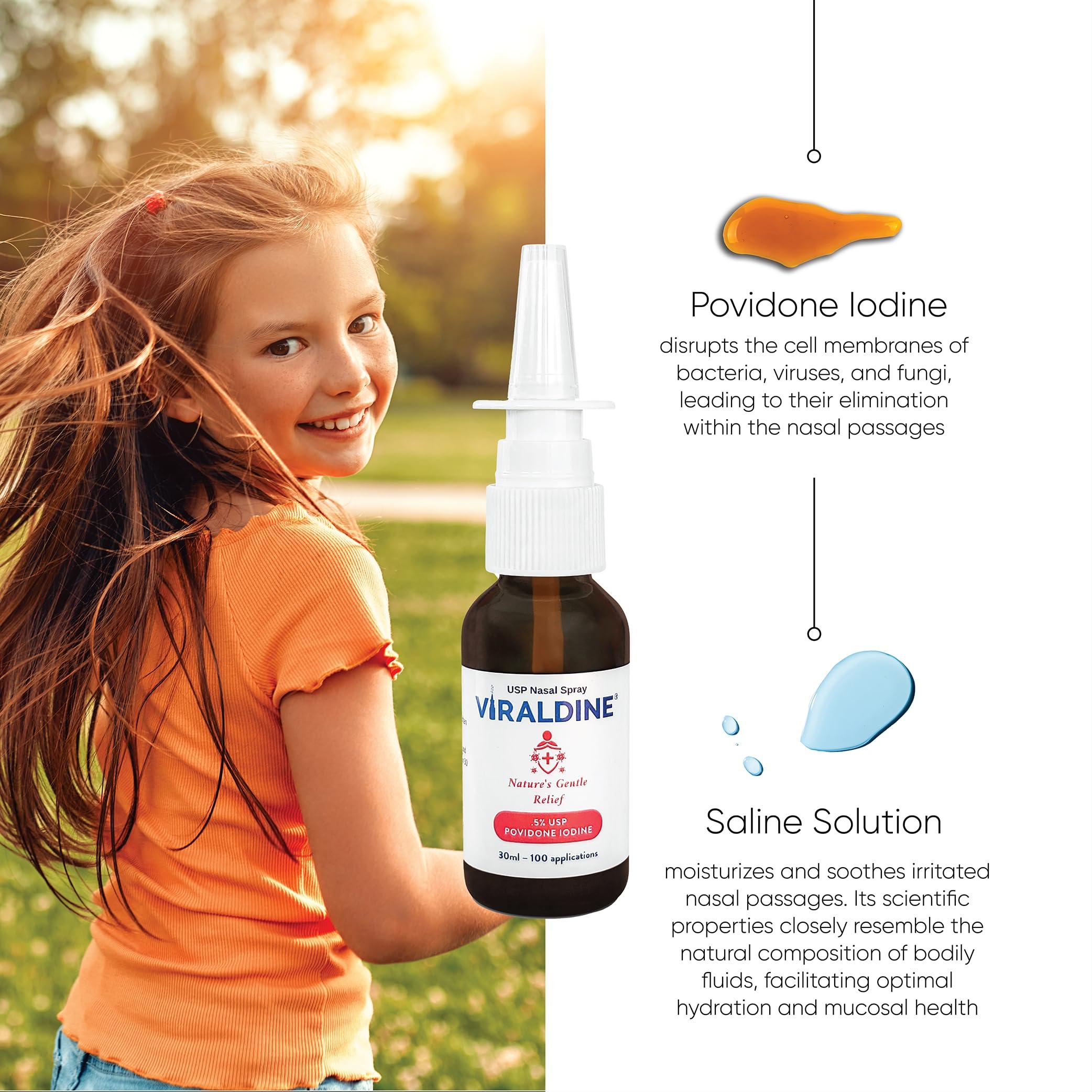 VIRALDINE VIRALDINE .5% Povidone-Iodine Nasal Spray, Gentle Relief Formula for Ages 7 & Up, Designed for Daily Congestion Relief, 100 Applications, 30ml, 1ct