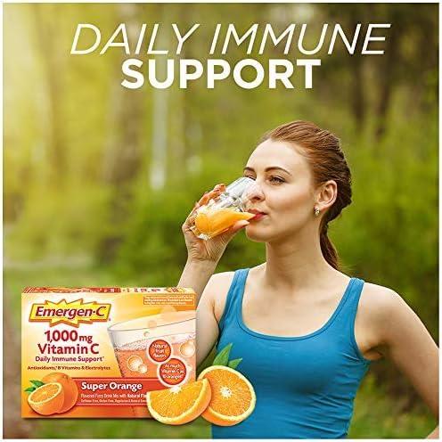Emergen-C Emergen-C 1000mg Vitamin C Powder for Daily Immune Support Caffeine Free Vitamin C Supplements with Zinc and Manganese, B Vitamins and Electrolytes, Super Orange Flavor, 0.32 Ounce (Pack of 30)