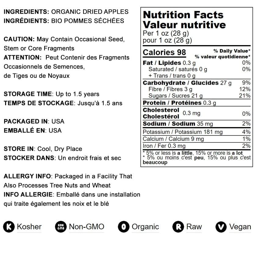 Food to Live Food to Live Organic Dried Apple Rings, 1 Pound Non-GMO, Kosher, Raw, Vegan, Unsulfured, Sirtfood, Bulk