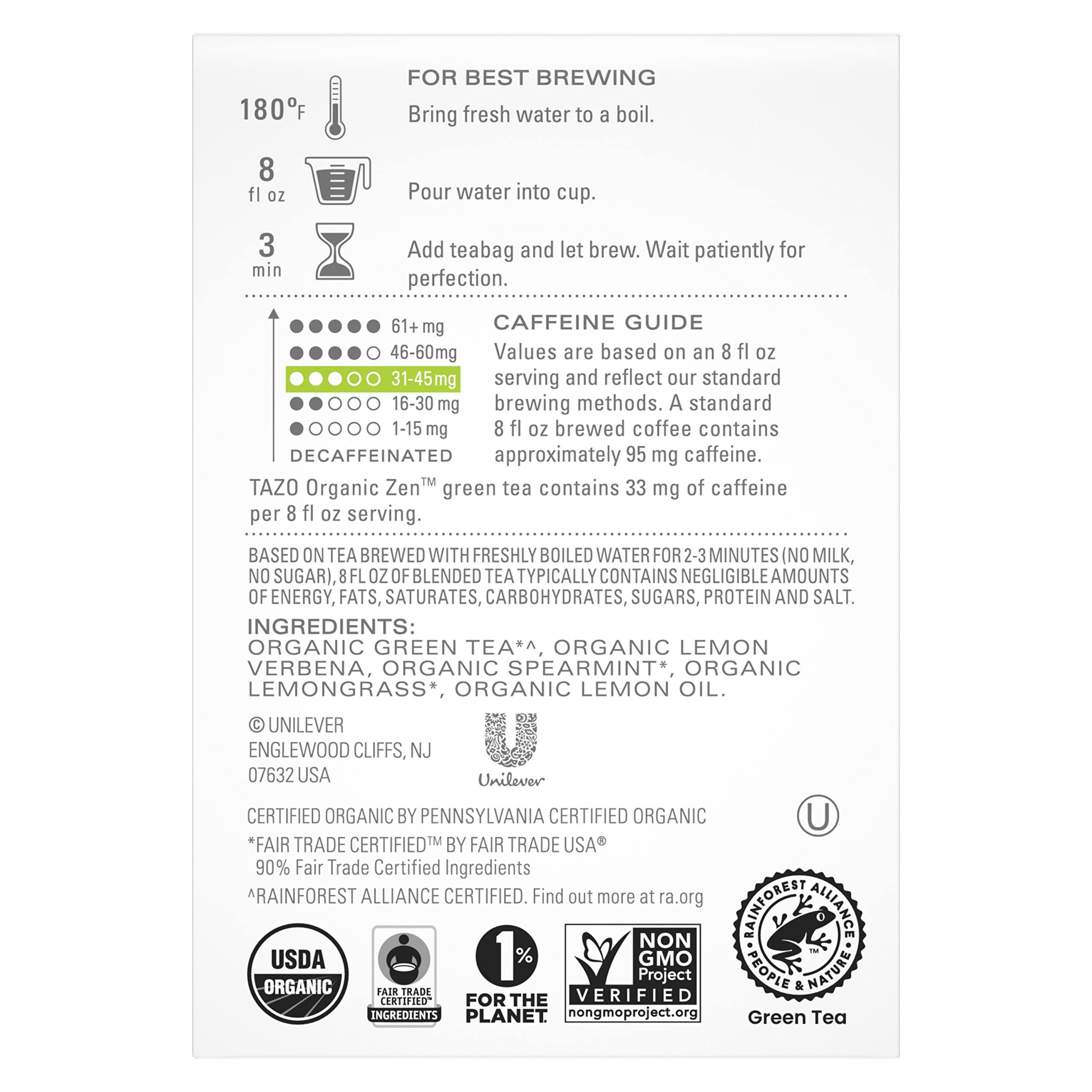 TAZO TAZO Organic Zen Green Tea Bags, 144 Total Tea Bags (36ct - Pack of 4)