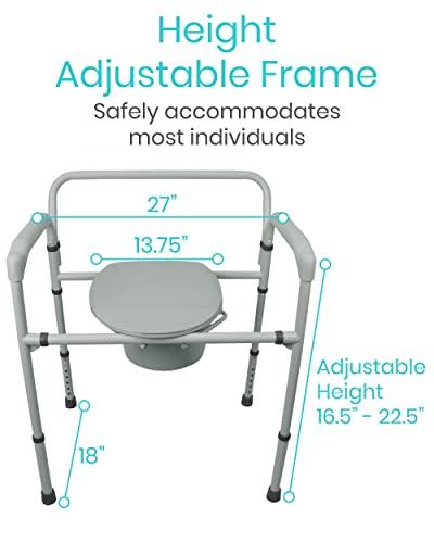 Vive Vive Bariatric Bedside Commode 500 lb Capacity- Folding 3n1 Toilet Chair, Portable Extra Wide Seat with Bucket Splash Guard, Heavy Duty Adult Bathroom, Pail Fits Standard Disposable Liner Bag, Nonslip