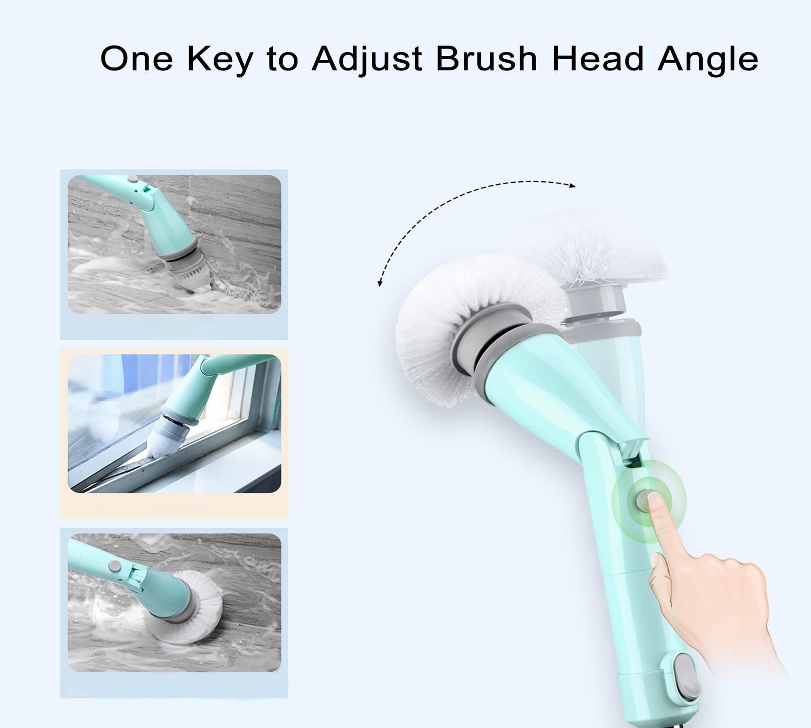 Purisoul Electric Spin Scrubber,360 Power Scrubber with Long Extendable Handle and Cordless,Shower Scrubber for Cleaning,Tub and Tile Kitchen Scrubber Equipped with 4 Multi-Purpose Cleaning Brush Heads(Blue)