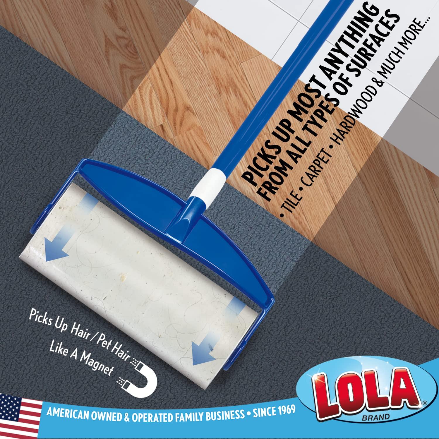 LOLA LOLA Rola Sticky Mop, Giant Floor Lint Roller, 9\" W x 3.5\" Dia., Best Pet Hair Remover, Traps Dust, Dirt, w/Extender Handle, 30 Large Adhesive Sheets