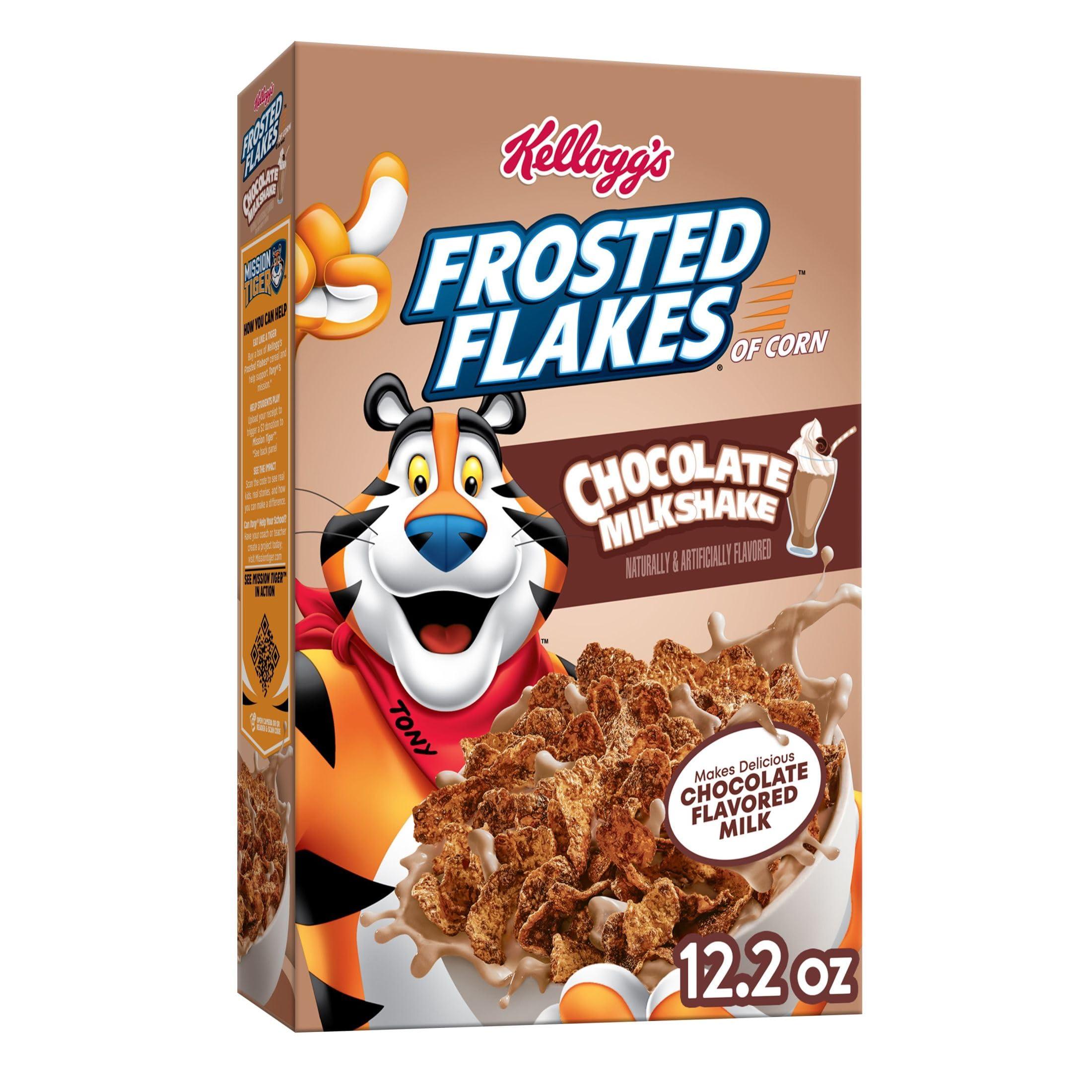 Frosted Flakes Kellogg\'s Frosted Flakes Breakfast Cereal, Kids Cereal, Family Breakfast, Chocolate Milkshake, 12.2oz Box (1 Box)