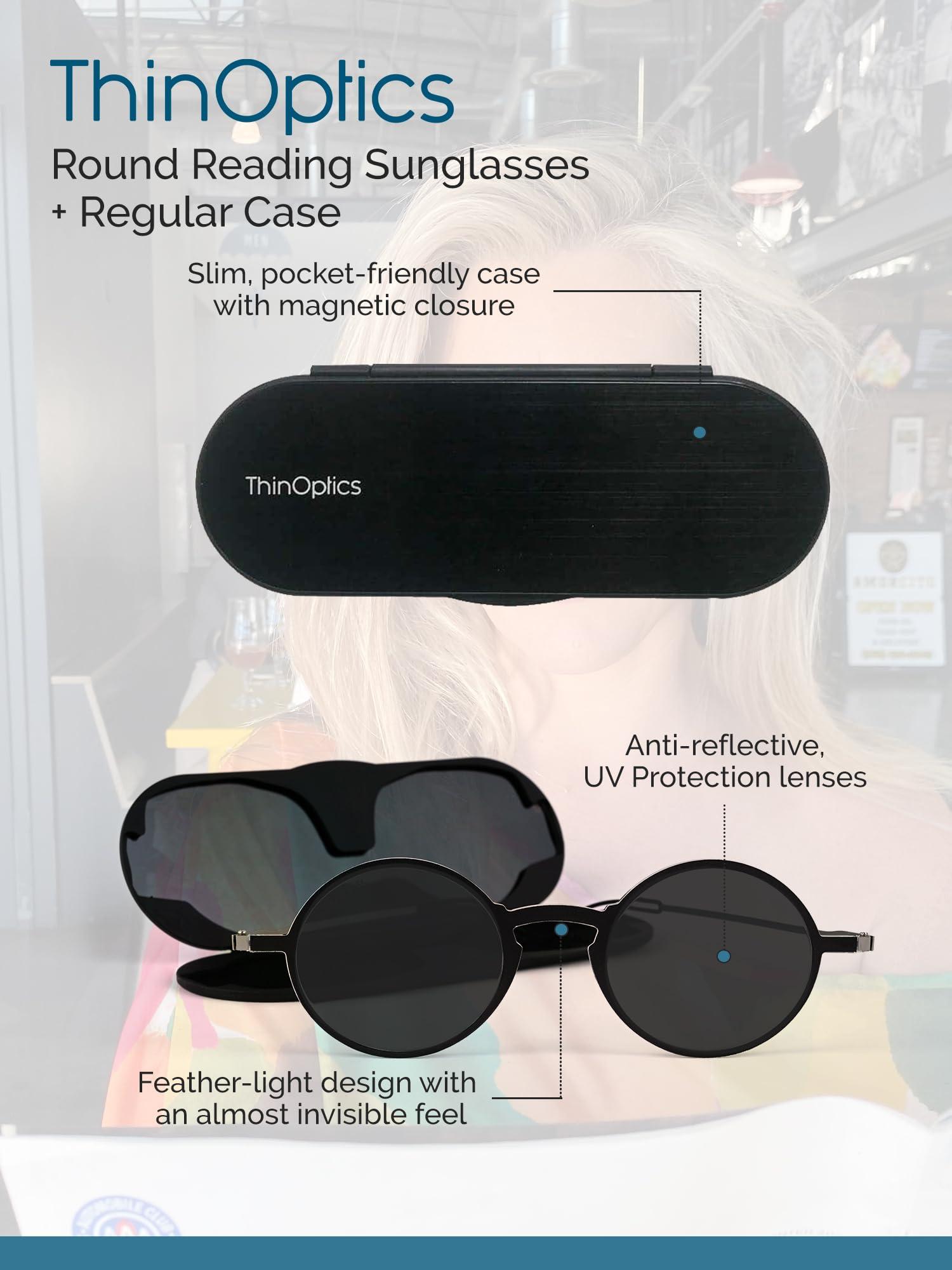Always With You ThinOptics Bundle - Reading Glasses and Sunglasses with Cases - Ultra Thin, Durable, Lightweight - Round Black 2.5x