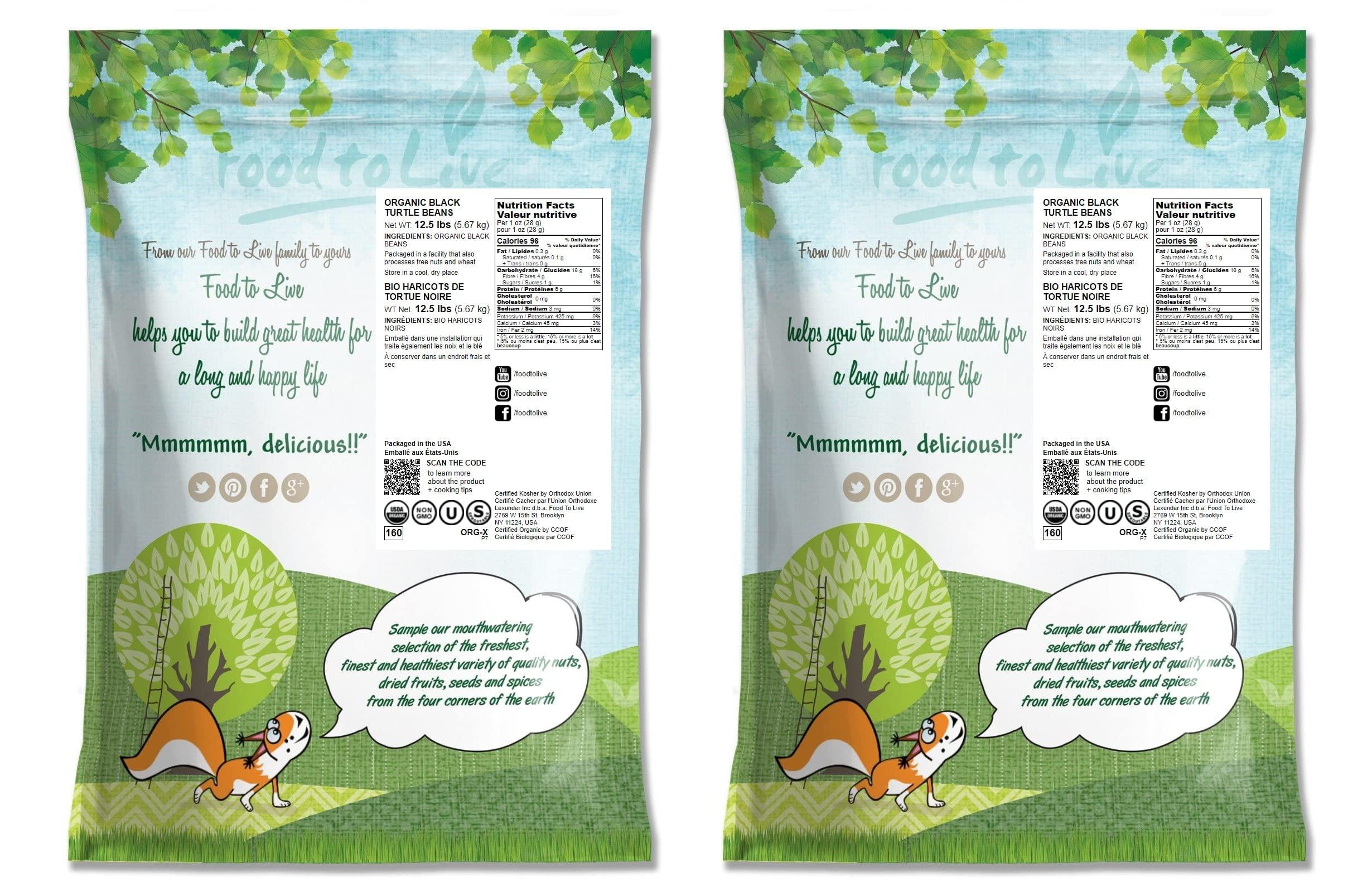 Food to Live Food to Live - Organic Black Beans, 25 Pounds Non-GMO, Whole Dried Beans, Sproutable, Vegan, Kosher, Bulk. Great Source of Plant Based Protein, Fiber. Great for Bean Soup, Salads, Chili.