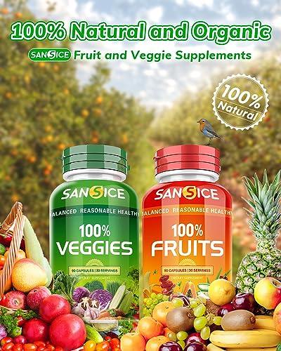 SANSICE SANSICE Fruits and Veggies Supplement, 100% Natural Fruit and Vegetable Vitamins Soy Free & Non-GMO Vegetable and Fruit Supplements for Women Men and Kids - 90 Fruit Capsules, 90 Veggie Capsules