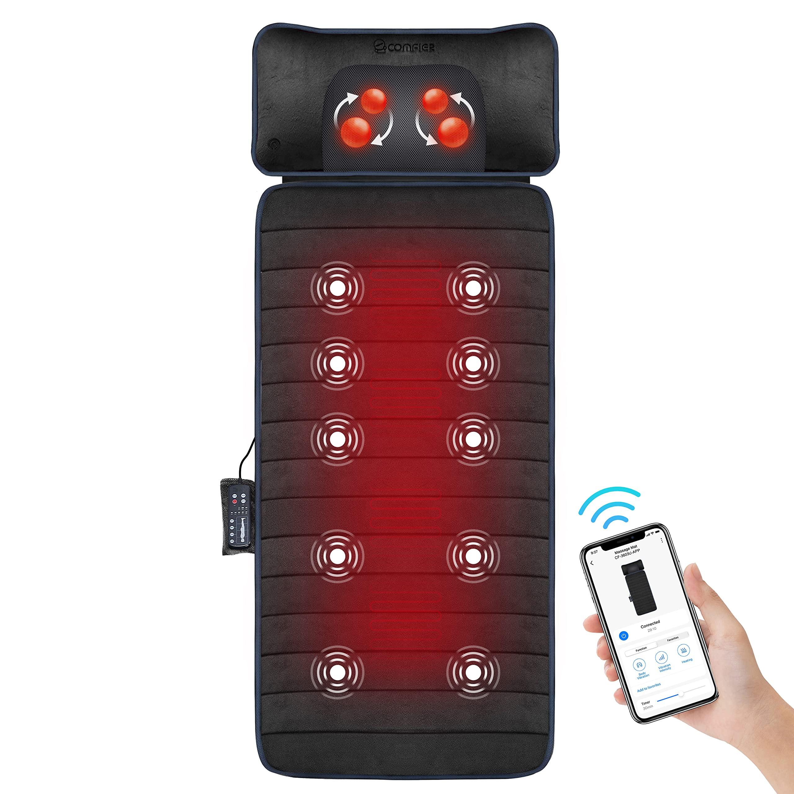 COMFIER COMFIER Full Body Massage Mat,10 Vibrating Motors Massage Pad with APP Control and Movable Shiatsu Neck Massage Pillow, 4 Heating Pads for Neck,Shoulders,Back Massager, Black