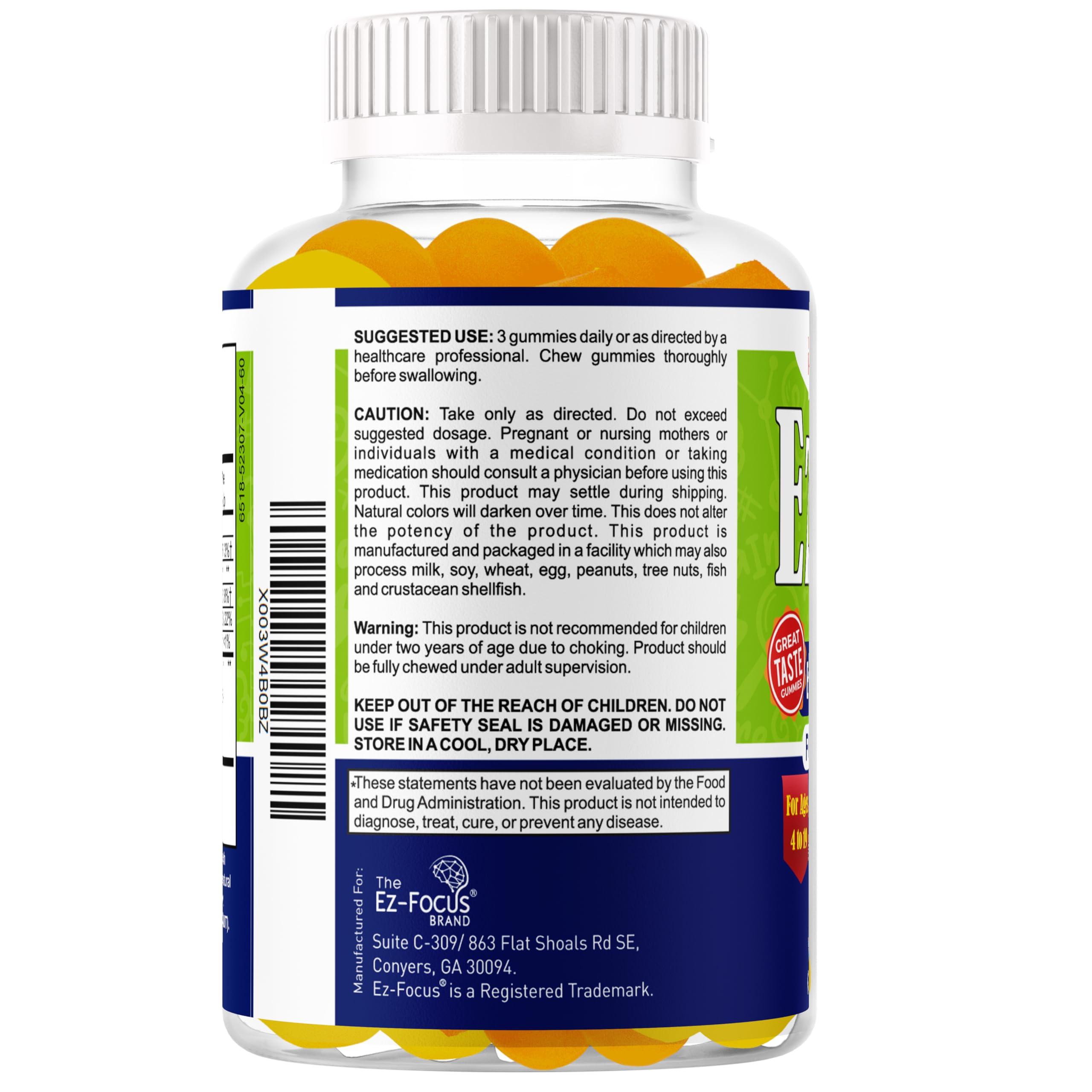 Ez-Focus Ez-Focus Junior Brain Vitamins & Memory Supplements for Kids & Teens, Focus Supplements, Support Memory, Attention, Focus & Clarity, Tasty 60 Chewable Gummies