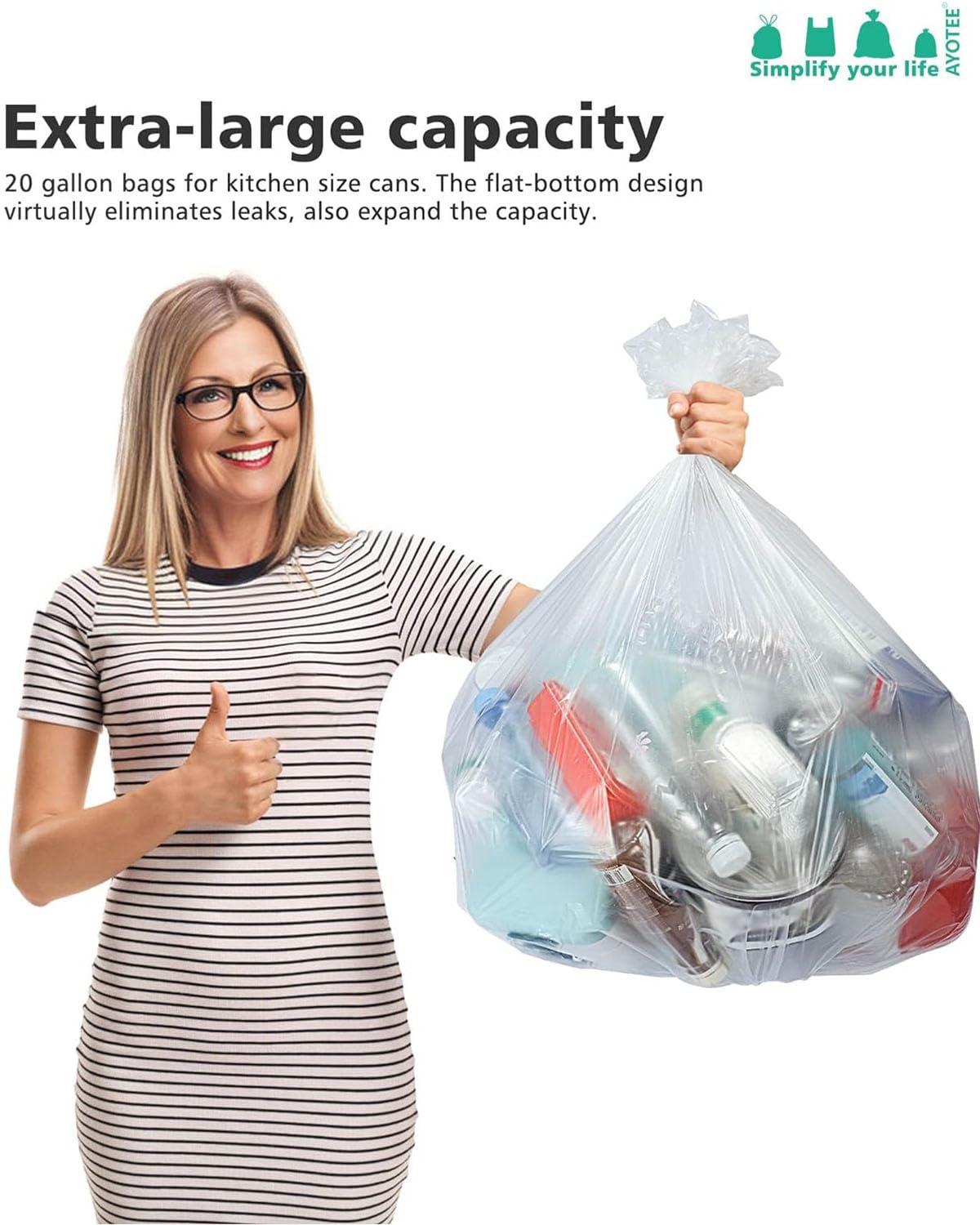 AYOTEE AYOTEE 23 Gallon Trash Bags with Zip Ties, Large Clear Trash Bags 20 Gallon, 50 Count Extra Large Garbage Bags Clear Garbage Bags for Home, Office, Recycling, Lawn and Leaf