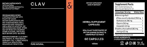 CLAV Citrus Bioflavonoids - Vegan Flavonoids Supplements Made from Bitter Orange and Grapefruit Extract - Antioxidant & Immune Support - 60 Capsules - Made in Germany