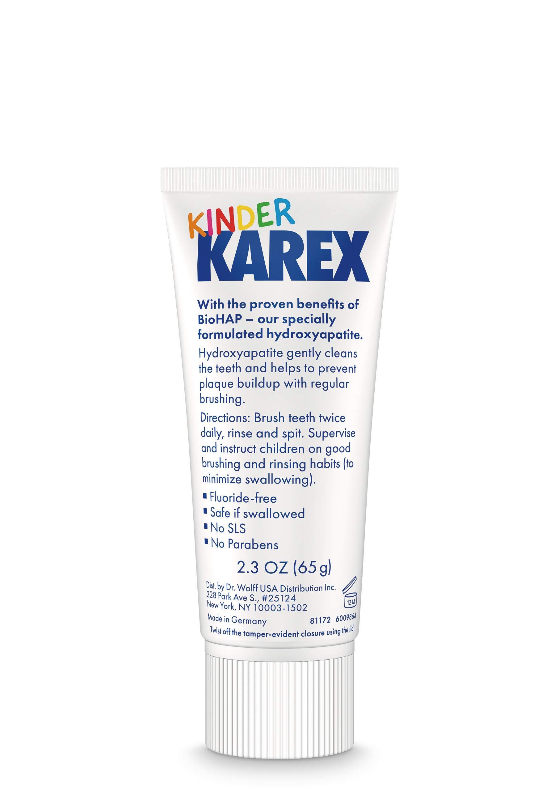 KAREX Kinder Karex Hydroxyapatite Kids Toddler Toothpaste 2.3 Ounce (Pack of 3), Fluoride Free, Safe If Accidentally Swallowed