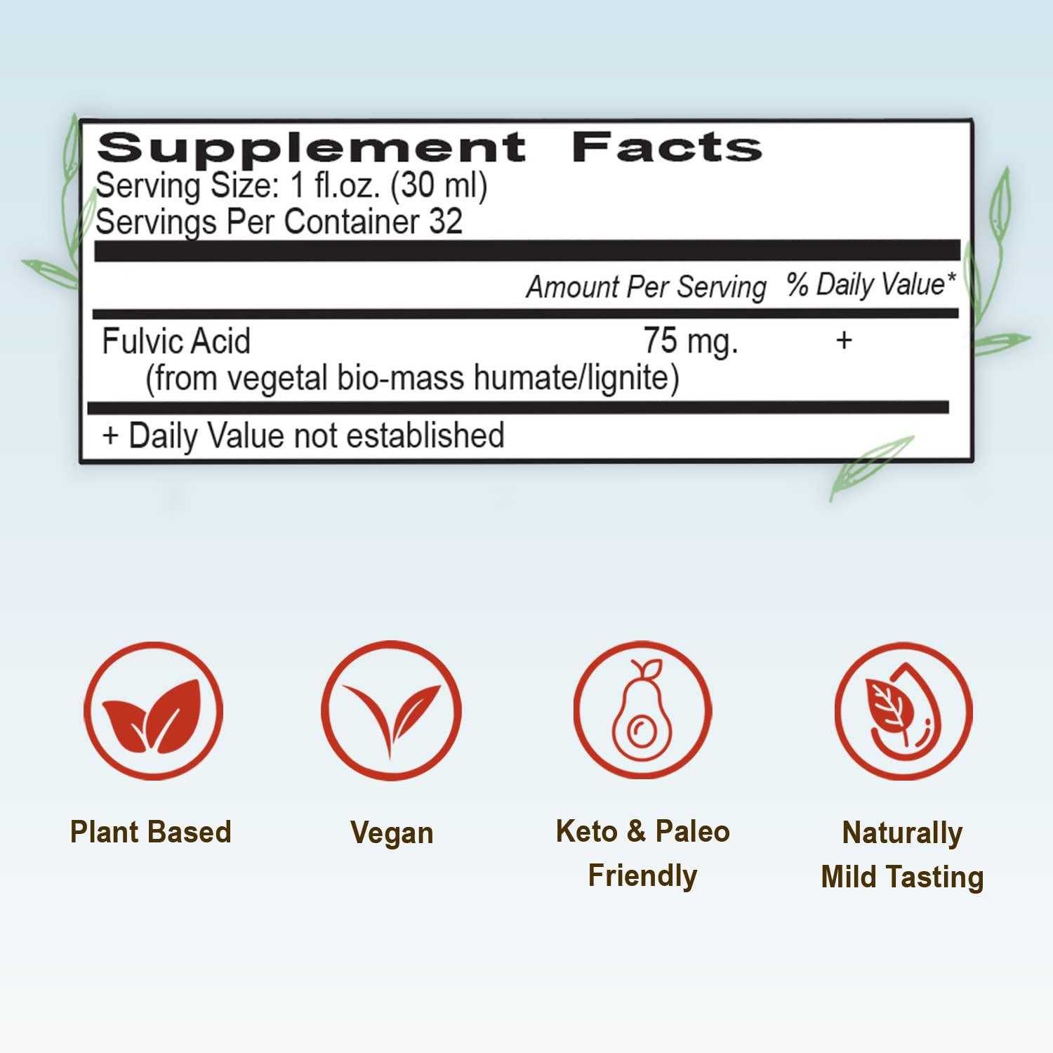 Vital Earth Minerals Vital Earth Minerals Fulvic Minerals Liquid Fulvic Acid Supplement with 70+ Trace Minerals, Electrolytes for Energy & Vitality, 32 Oz Ea + 1 Oz Cup