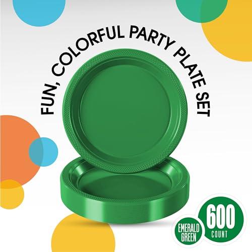 Exquisite Exquisite 7 Inch Green Plastic Plates - 600 Count - Solid Color Disposable Plates - Green Dinner Party Plates For All Occasions - Green Plastic Party Plates For Parties