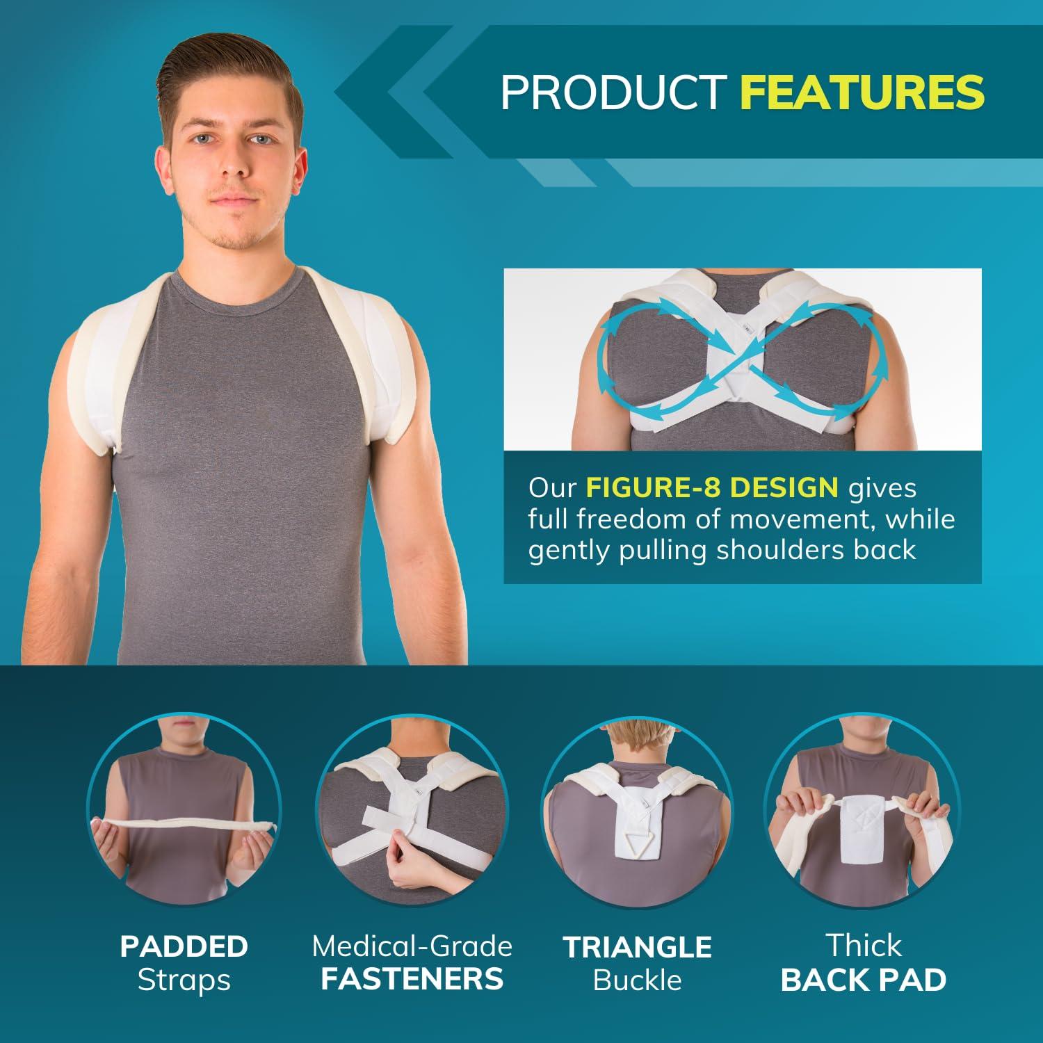 BraceAbility Clavicle Support Brace Figure 8 Upper Back Brace Posture Corrector for Women and Men Shoulder Straightener Kyphosis Relief Sling for Injuries and Fractures Small