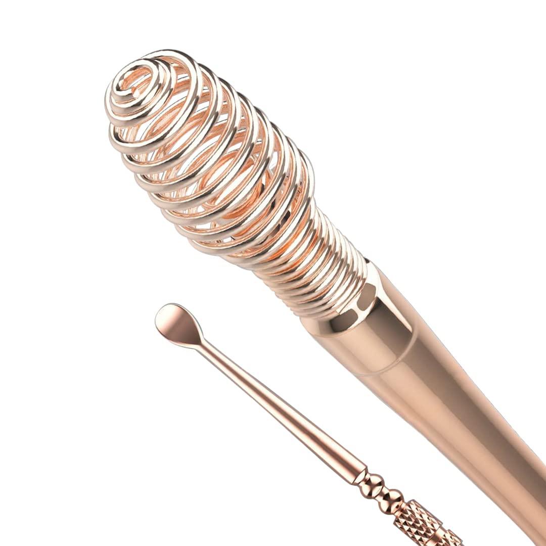 TFK.XTAY Spring Ear Wax Cleaner Tool Set Ear Cleaner Ear Cleaner Tool Ear Wax Removal Spoon Double Ended with Stainless 360° Spiral Ear Massage Cleaning Tool Ear Cleaner Cleaning Brush and Storage Box Gold