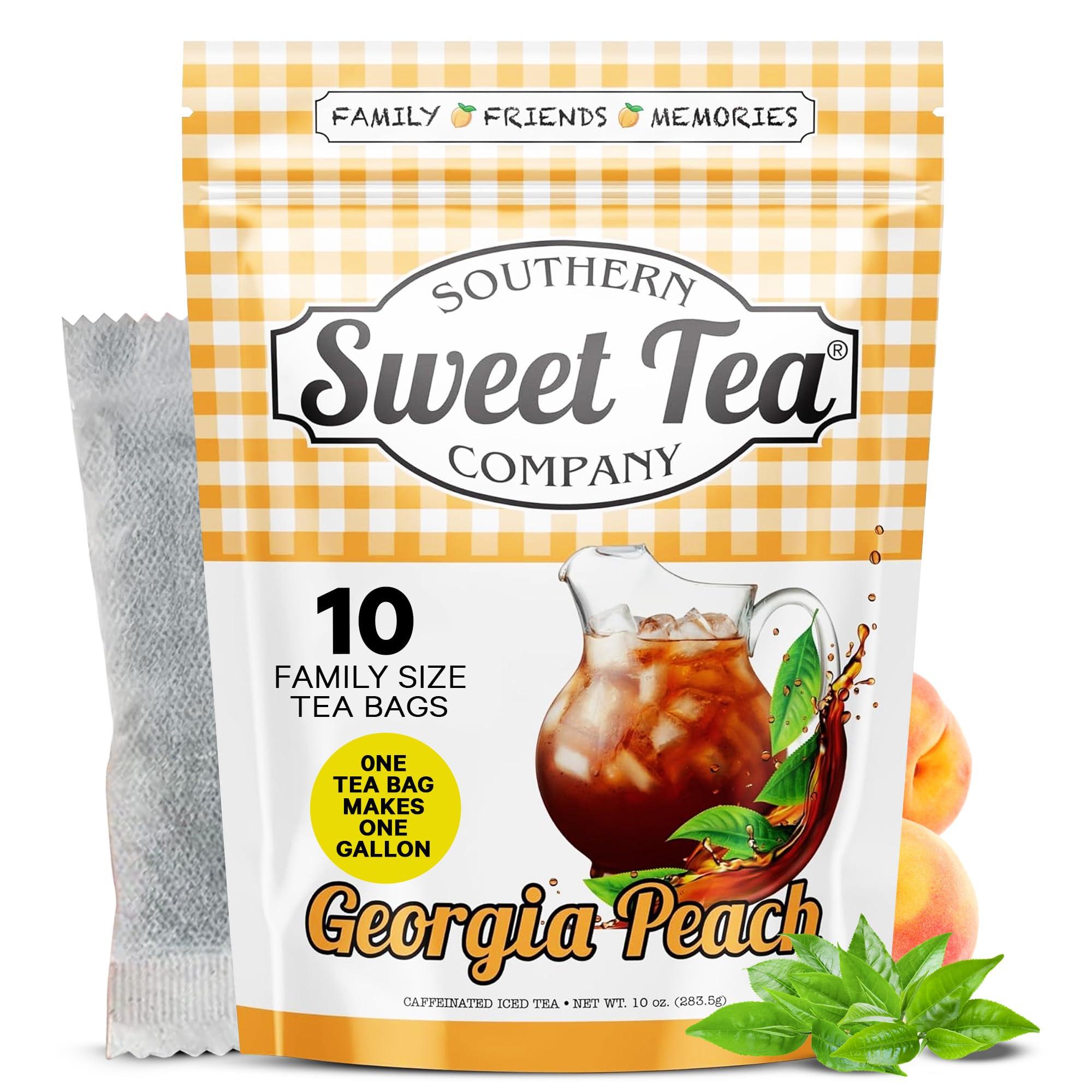 SOUTHERN SWEET TEA COMPANY Iced Tea Bags Georgia Peach One Gallon Size,10 Gallon Per Pack, Unsweetened Caffeinated Quick Brew Real Southern Ice Tea by Southern Sweet Tea Company