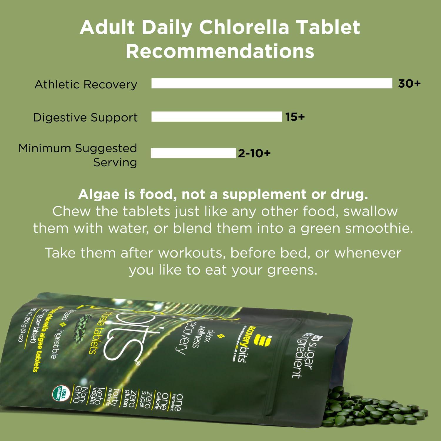 ENERGYBITS RECOVERYbits - Organic Chlorella Tablets - Plant-Based Algae Superfood - Chlorophyll - Cracked Cell Wall - Energy - Immune System - Detox - Keto - Vegan - Non-GMO - Large Canister - 1000 Tablets