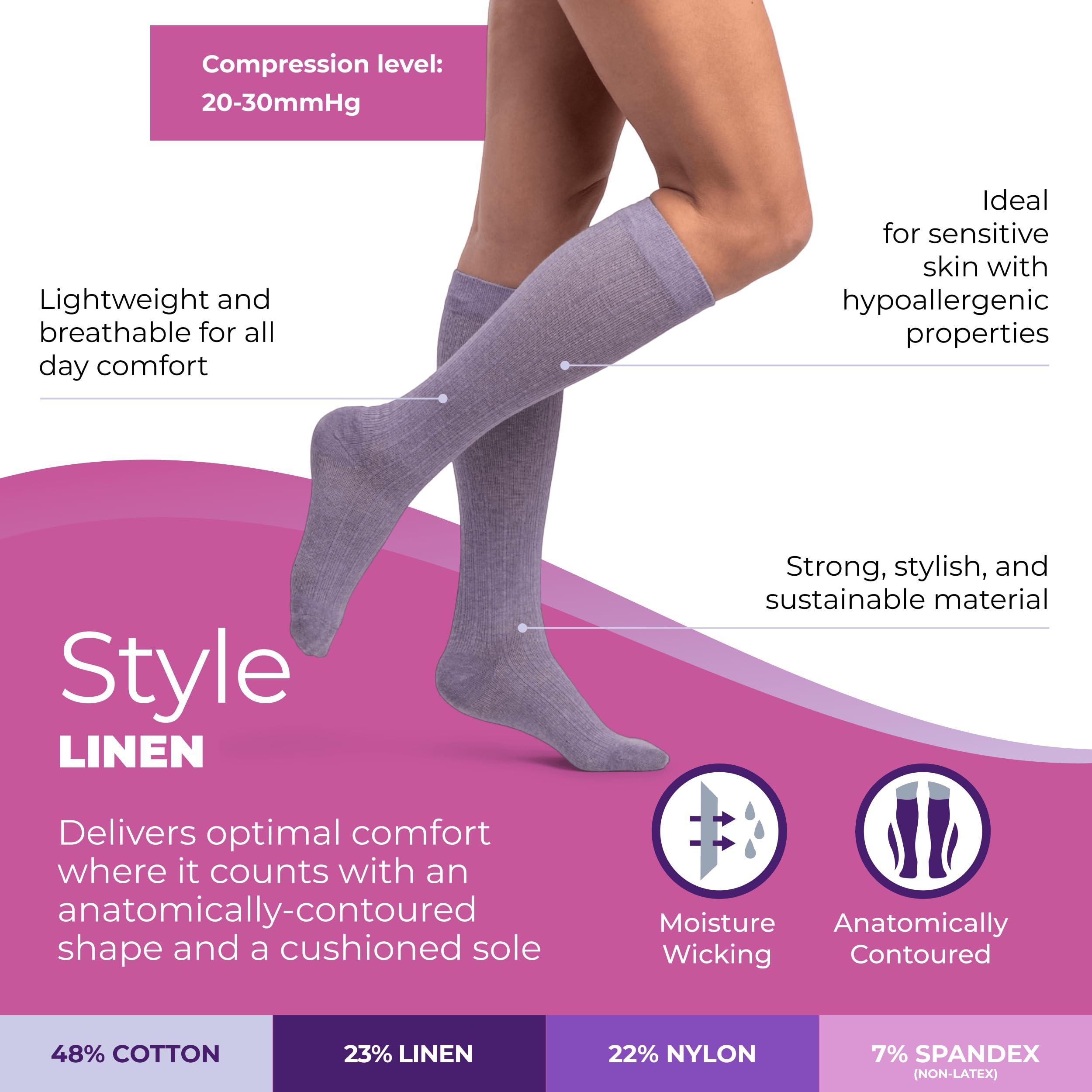 Sigvaris Sigvaris Women\'s Style Linen Compression Socks 20-30mmHg - Hypoallergenic, Lightweight, Breathable & Sustainable - Large Long - Lavender