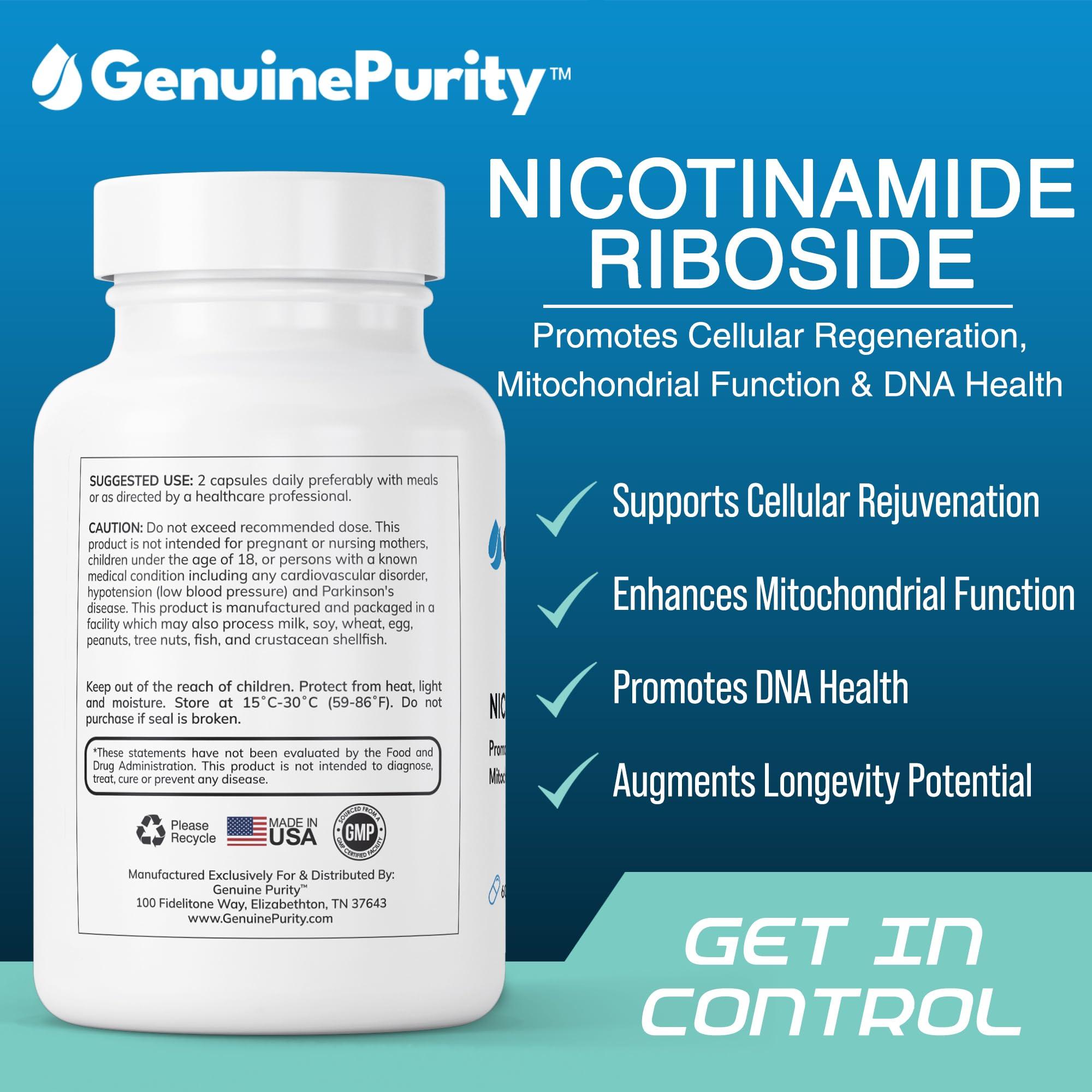 GenuinePurity GenuinePurity Liposomal NR 300mg Nicotinamide Riboside Supplement | Advanced NAD Boost for Cellular Energy and Mitochondrial Function | Gluten Free, Vegan, USA Made, Non-GMO | 60 Capsules