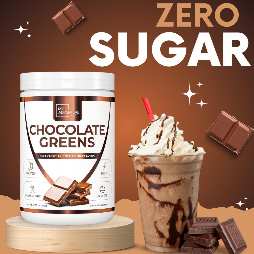 My Adventure to Fit Green Superfood Powder for Digestion & Gut Health - Keto Friendly Superfood Greens Blend Powder for Immune Support - Powdered Greens Supplement for Immune Boost - Chocolate, 180 Servings